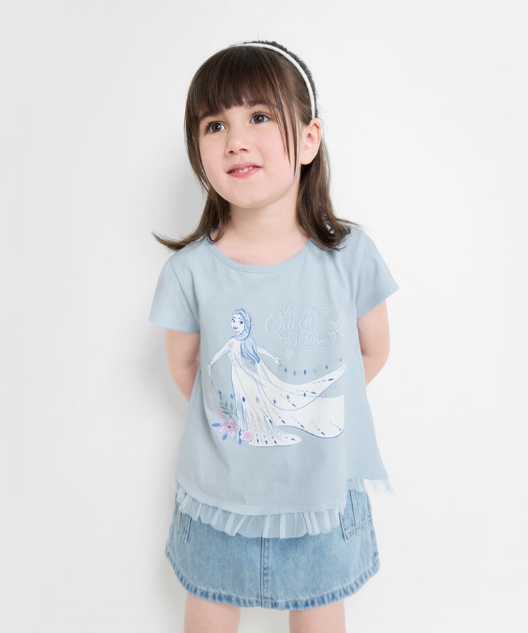 ☀️預訂 台灣直送☀️迪士尼公主系列四色網紗拼接印花純棉短袖T恤