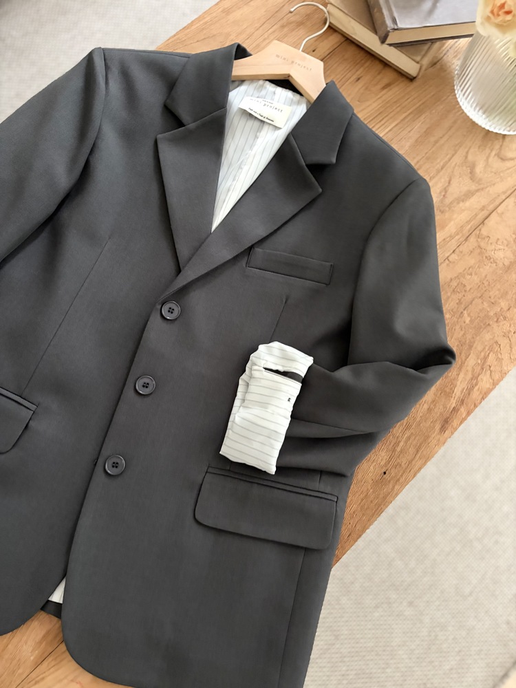 Margot Blazer with Striped Cuffs (Charcoal)