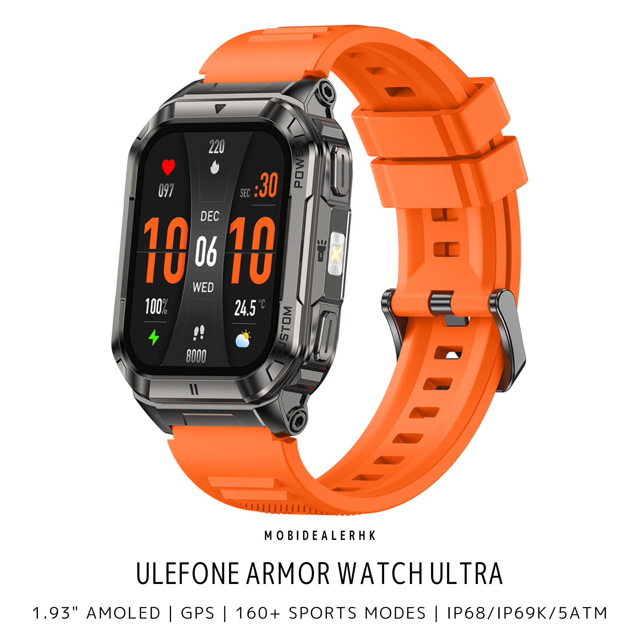 Ulefone Armor Watch Ultra | 歐樂風 Armor Watch Ultra | 三防智能手錶 | 1.93" AMOLED 大屏幕 | IP68/IP69K・MIL-STD-810H・5ATM | GPS+AGPS 離線地圖