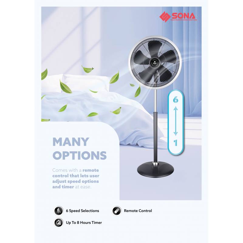 SONA 16” Remote DC Power Stand Fan SSO 6661DCP