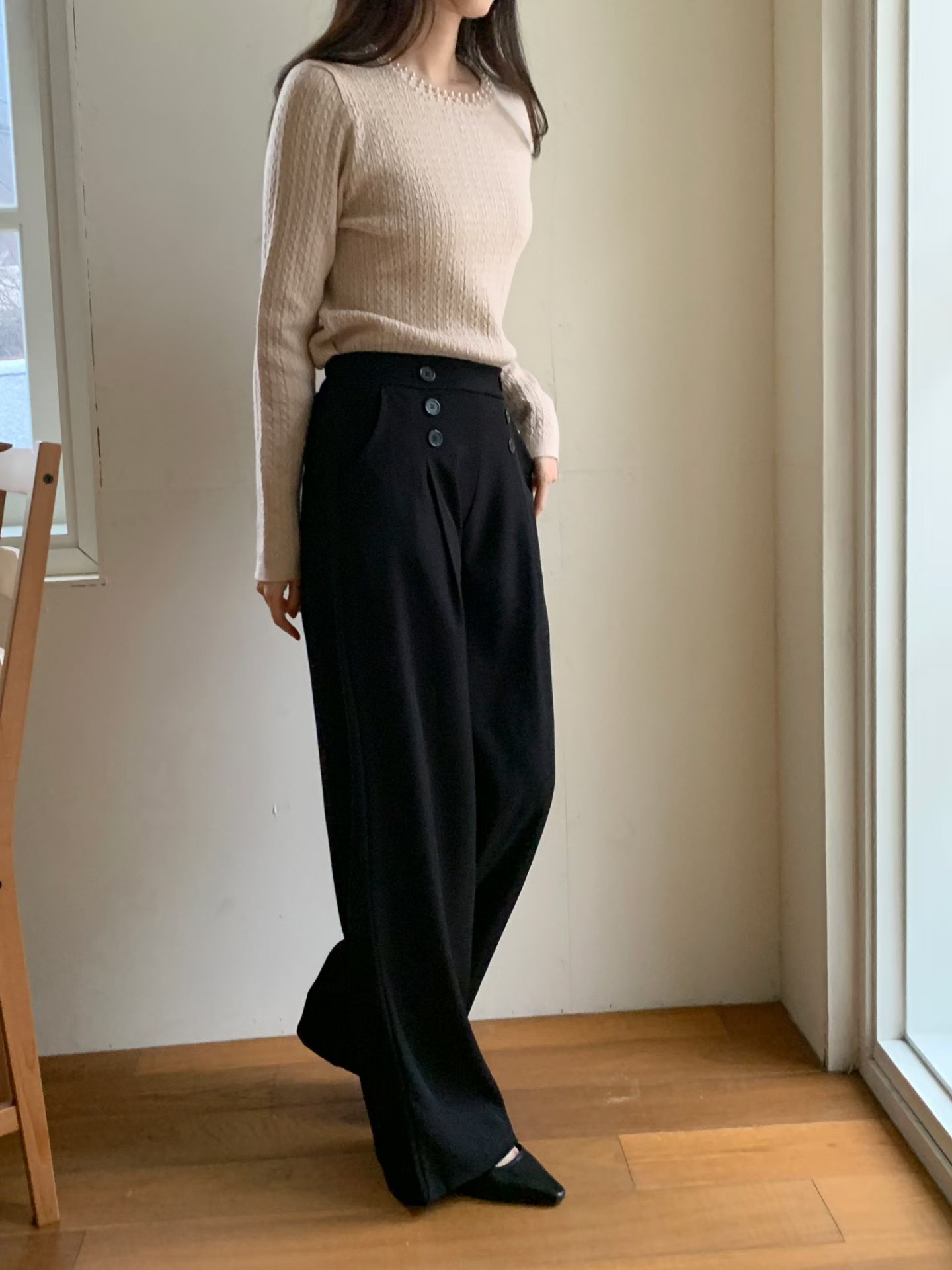 CT18 幹練雙排扣高腰寬褲