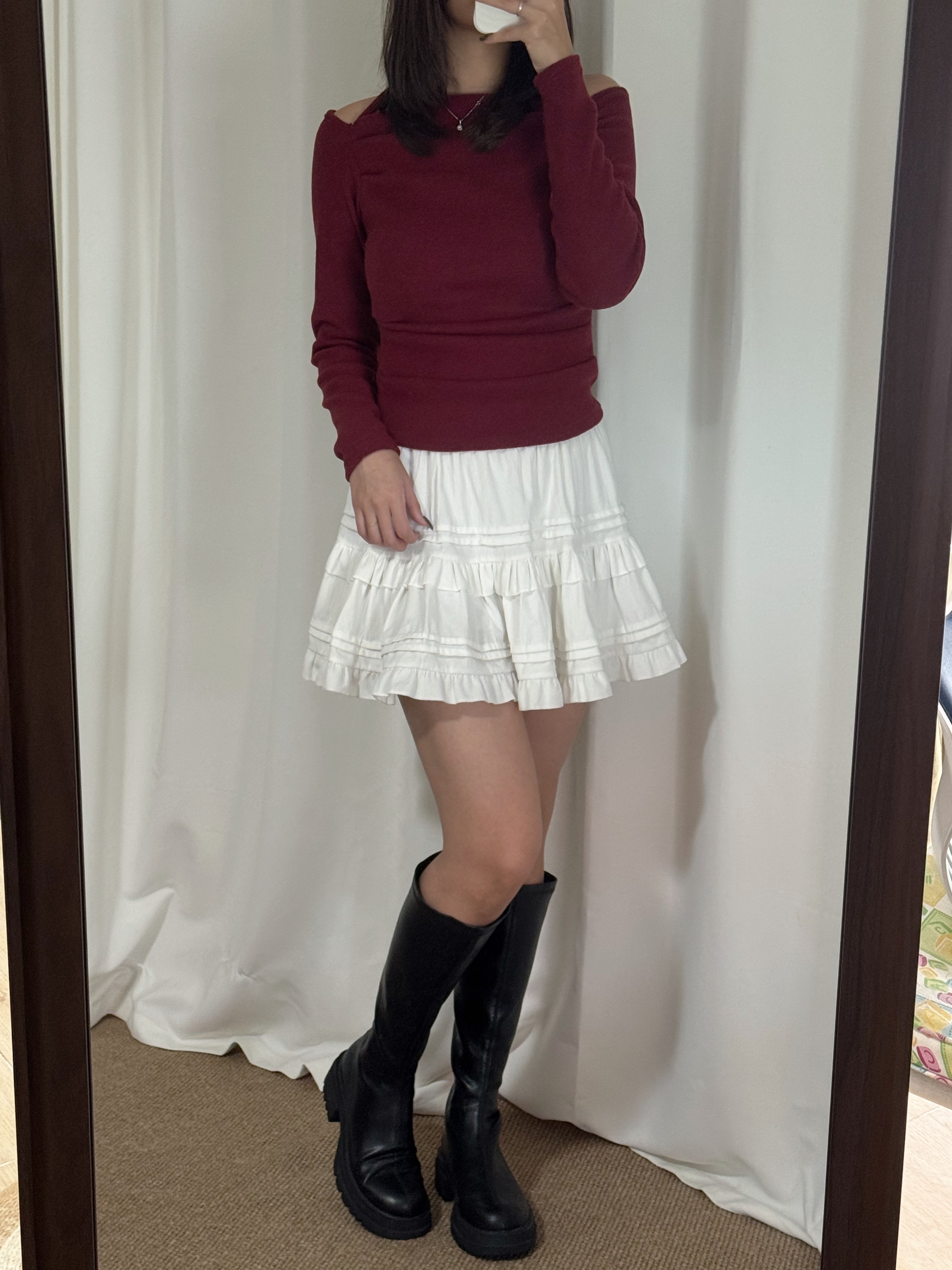 毛呢掛頸長袖上衣(四色入)