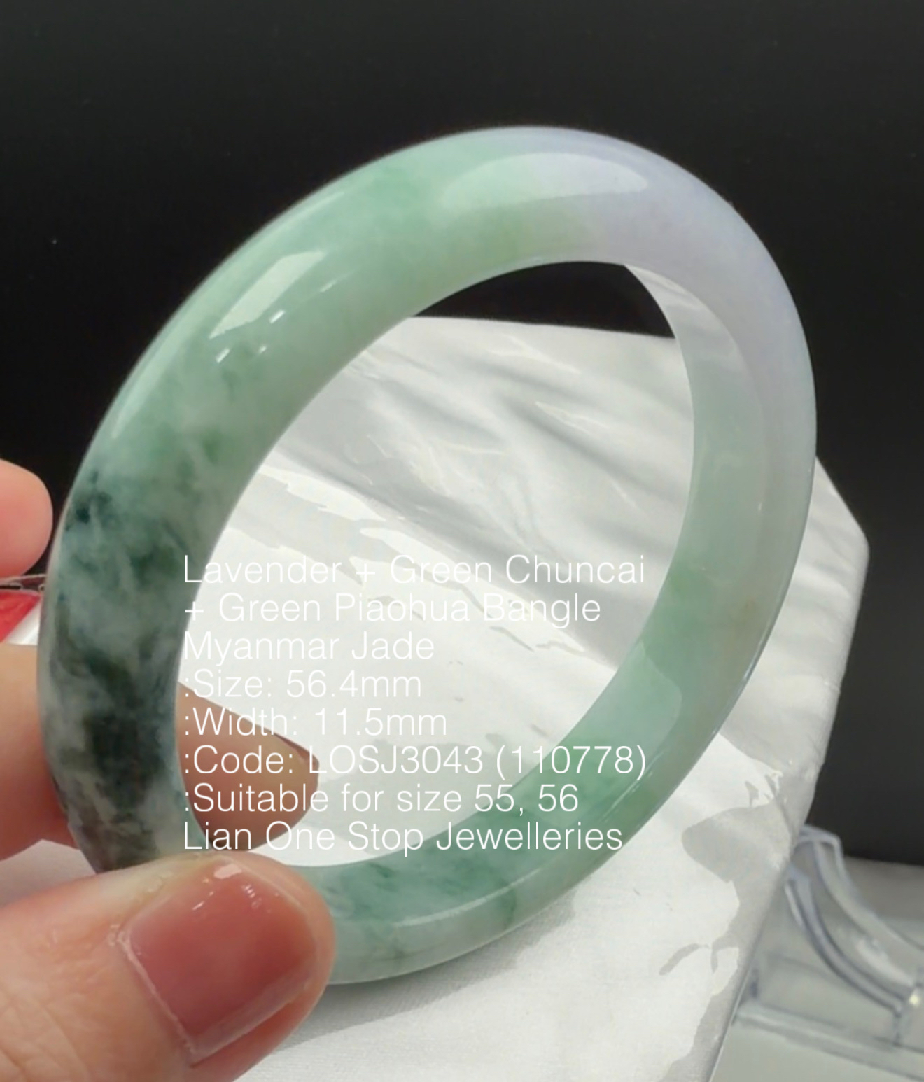 5.64cm Code: LOSJ3043 (110778) Lavender + Green Chuncai + Green Piaohua Bangle Myanmar Jade