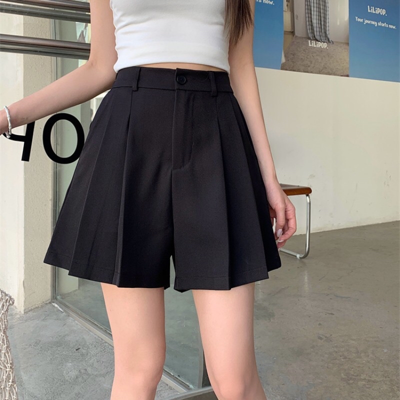 B234(5655) 韩版高腰显瘦捏痕规律百褶3色西装短裤 