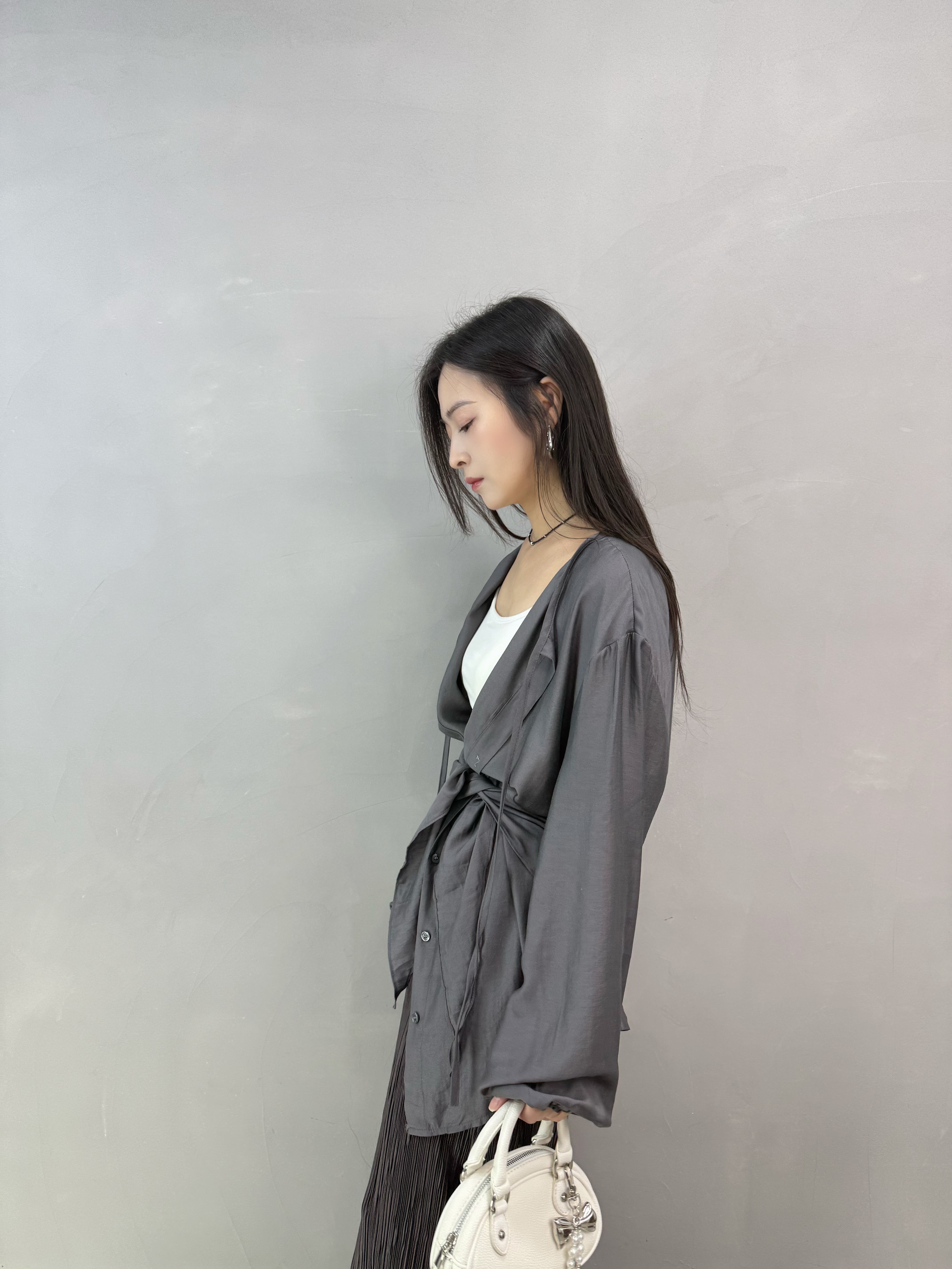 Q79 扣鈕綁腰恤衫set