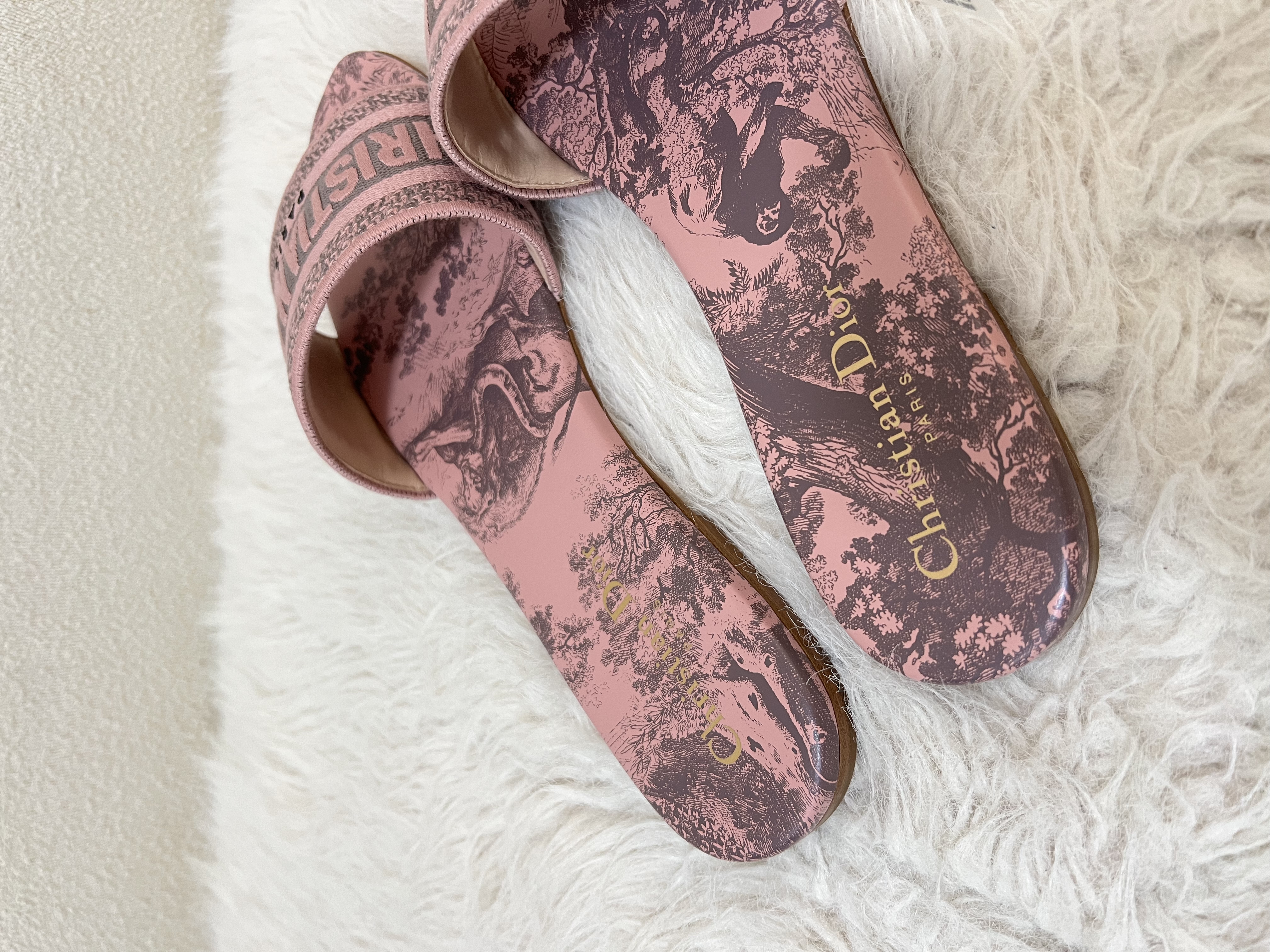 Unused Item Christian Dior Canvas Toile De Jouy Embroidered Dway Flat Slide Sandals/ Product Code: 26022009