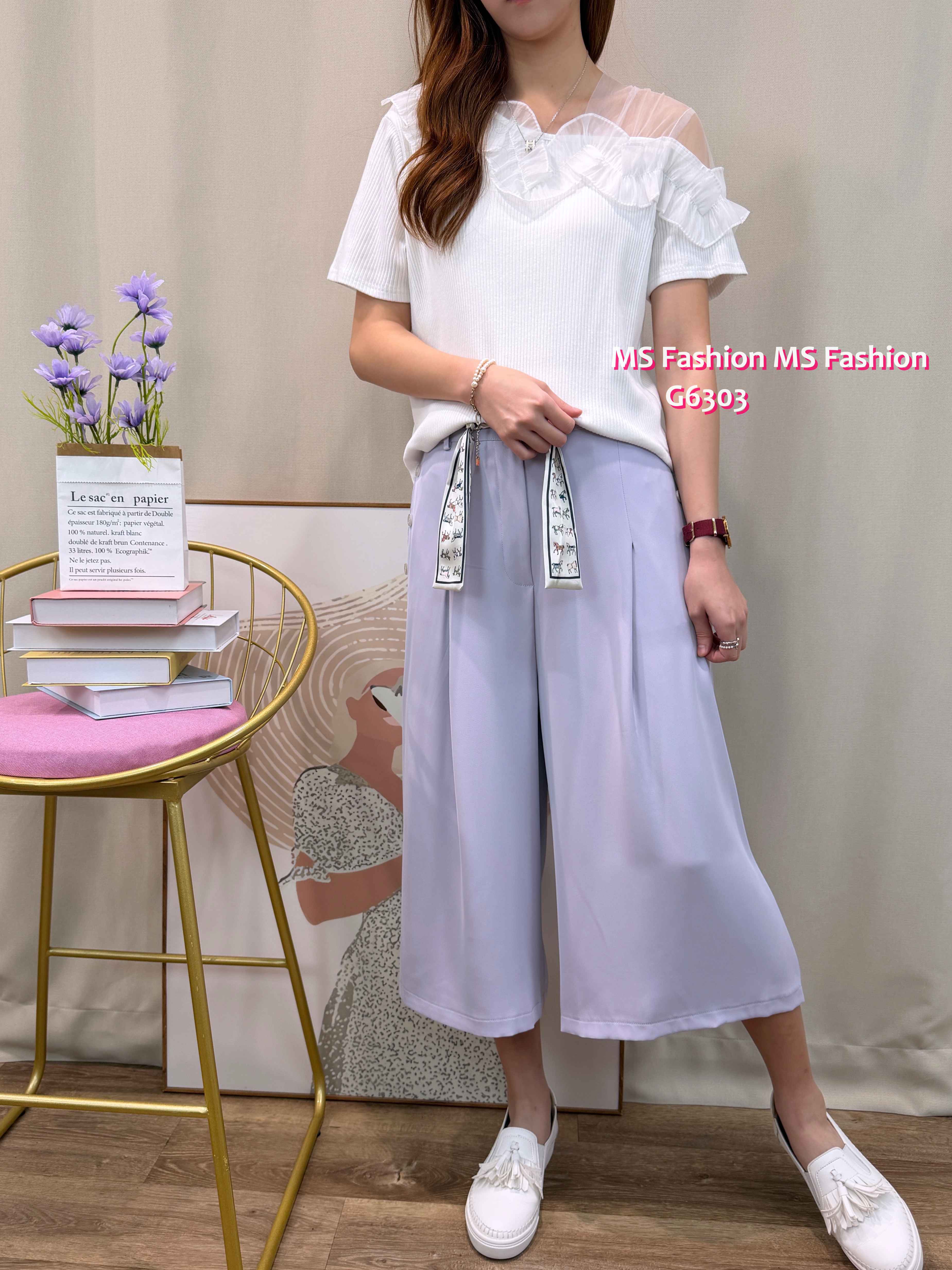 G6303 ruffle透視紗top