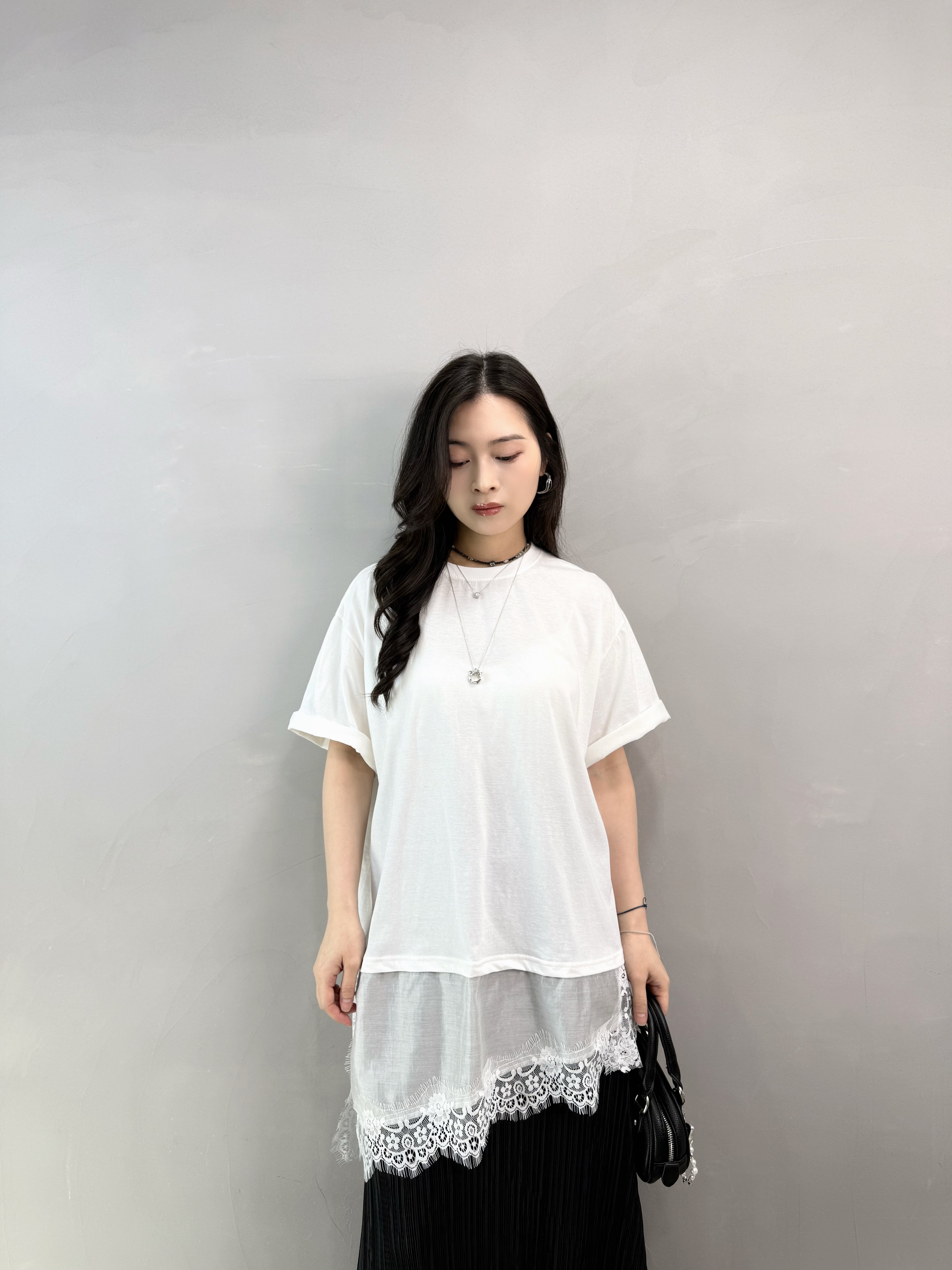 L86 拼Lace開叉Tee