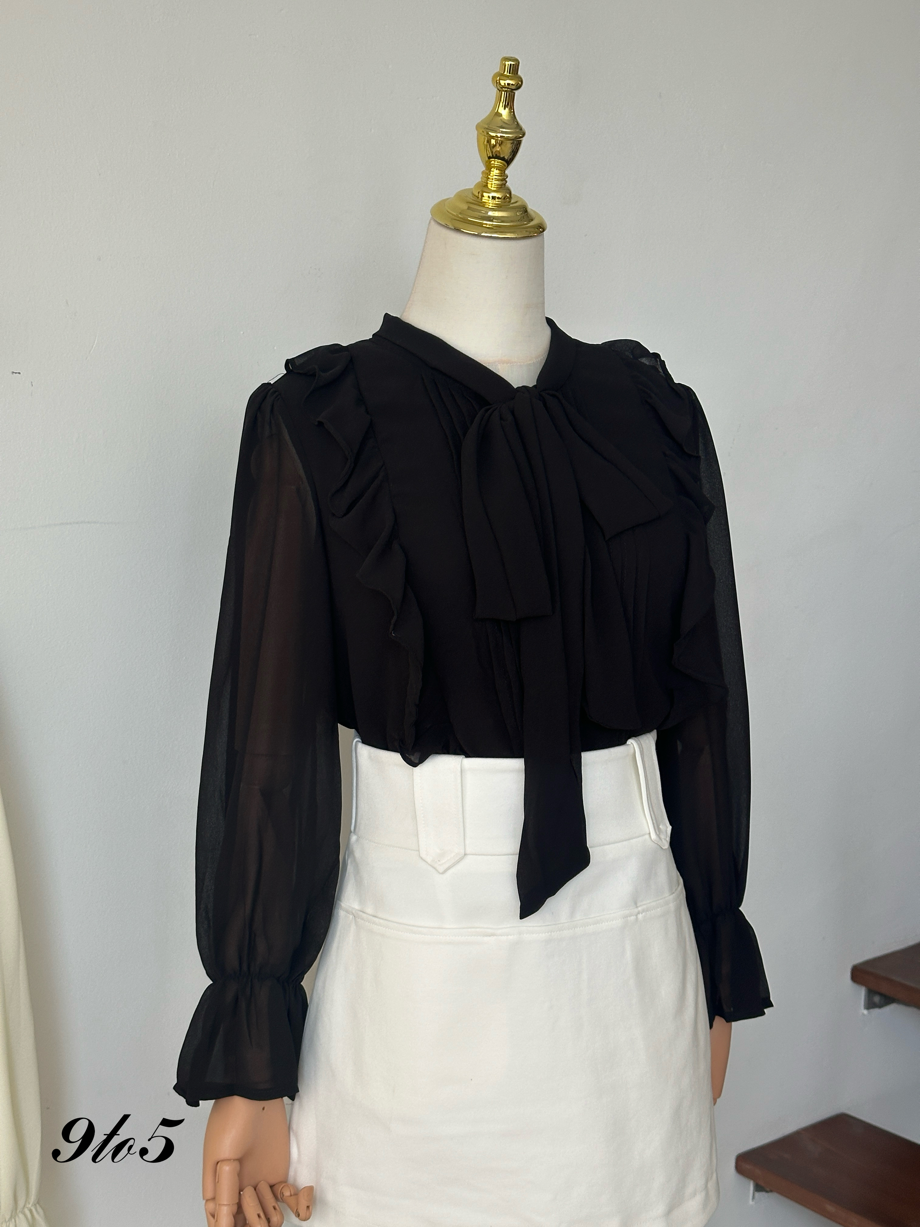 T3990 Bow-tie Ruffle Blouse - 3 Colors