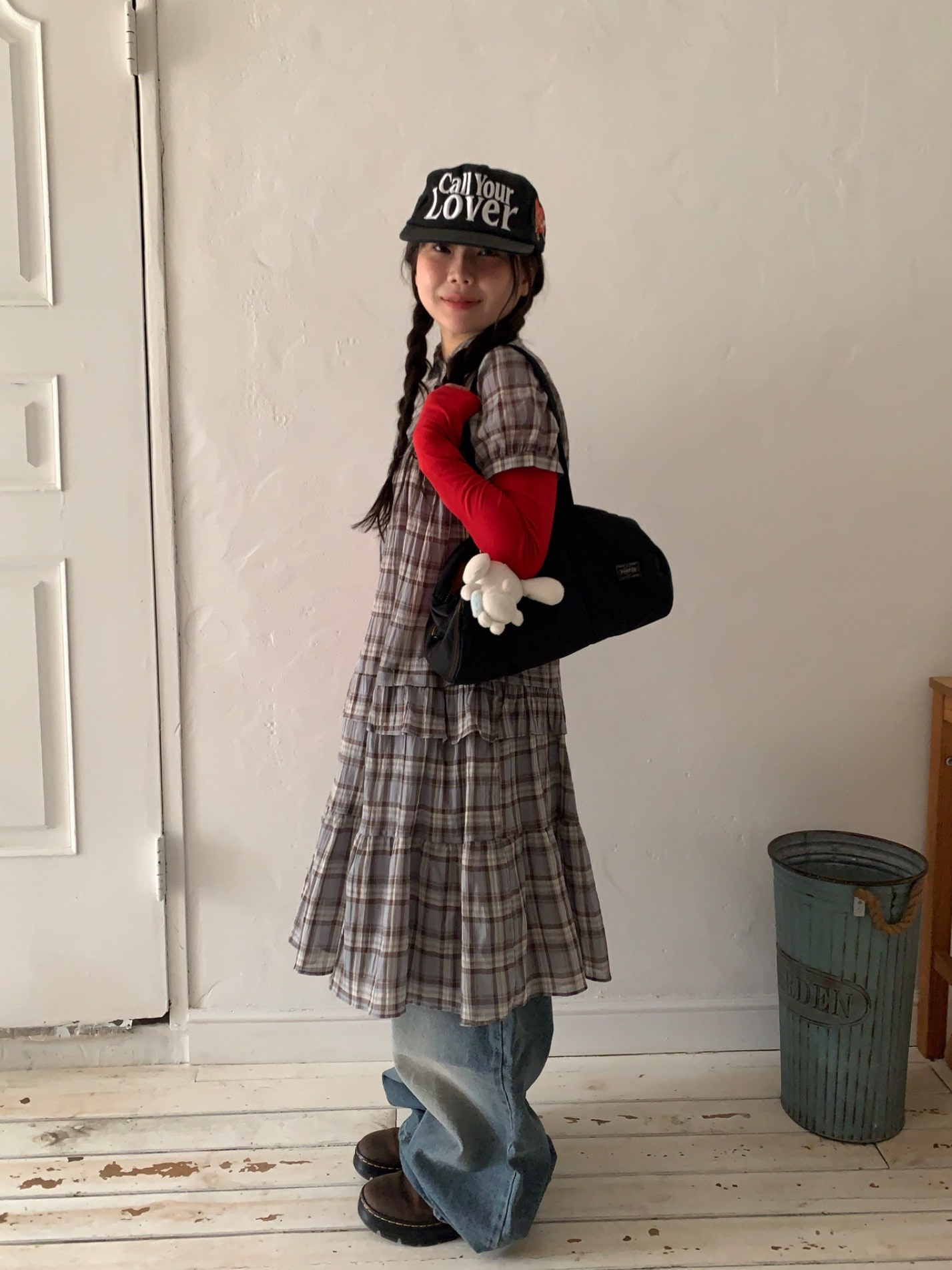 monday check layered dress