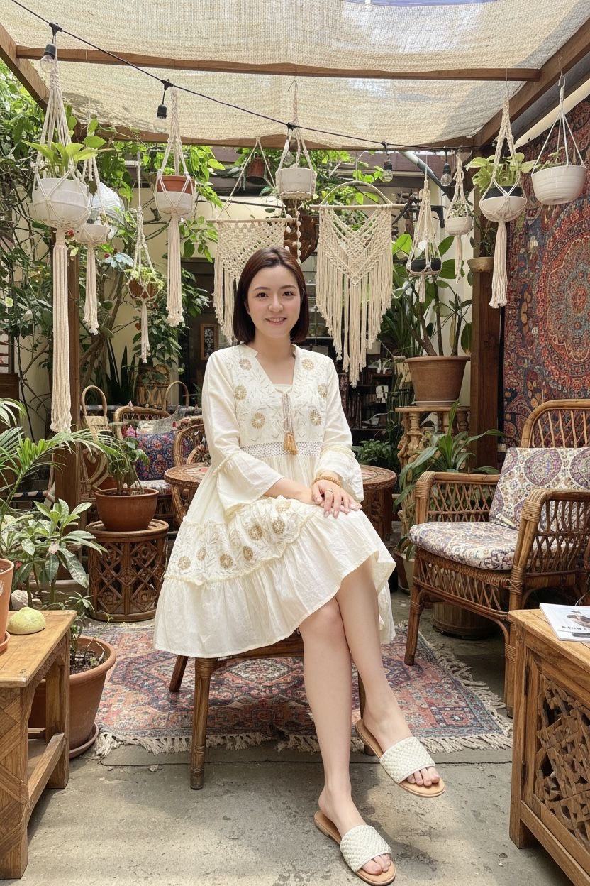 Beige Floral 3-Layer Short Version OP 35" #1088