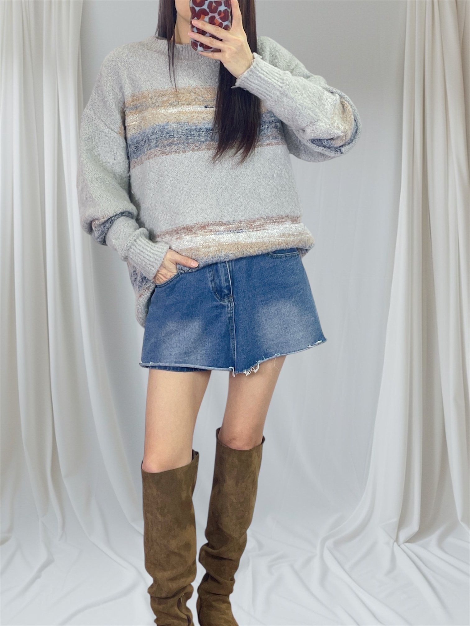 K5545 軟糯間色長身針織