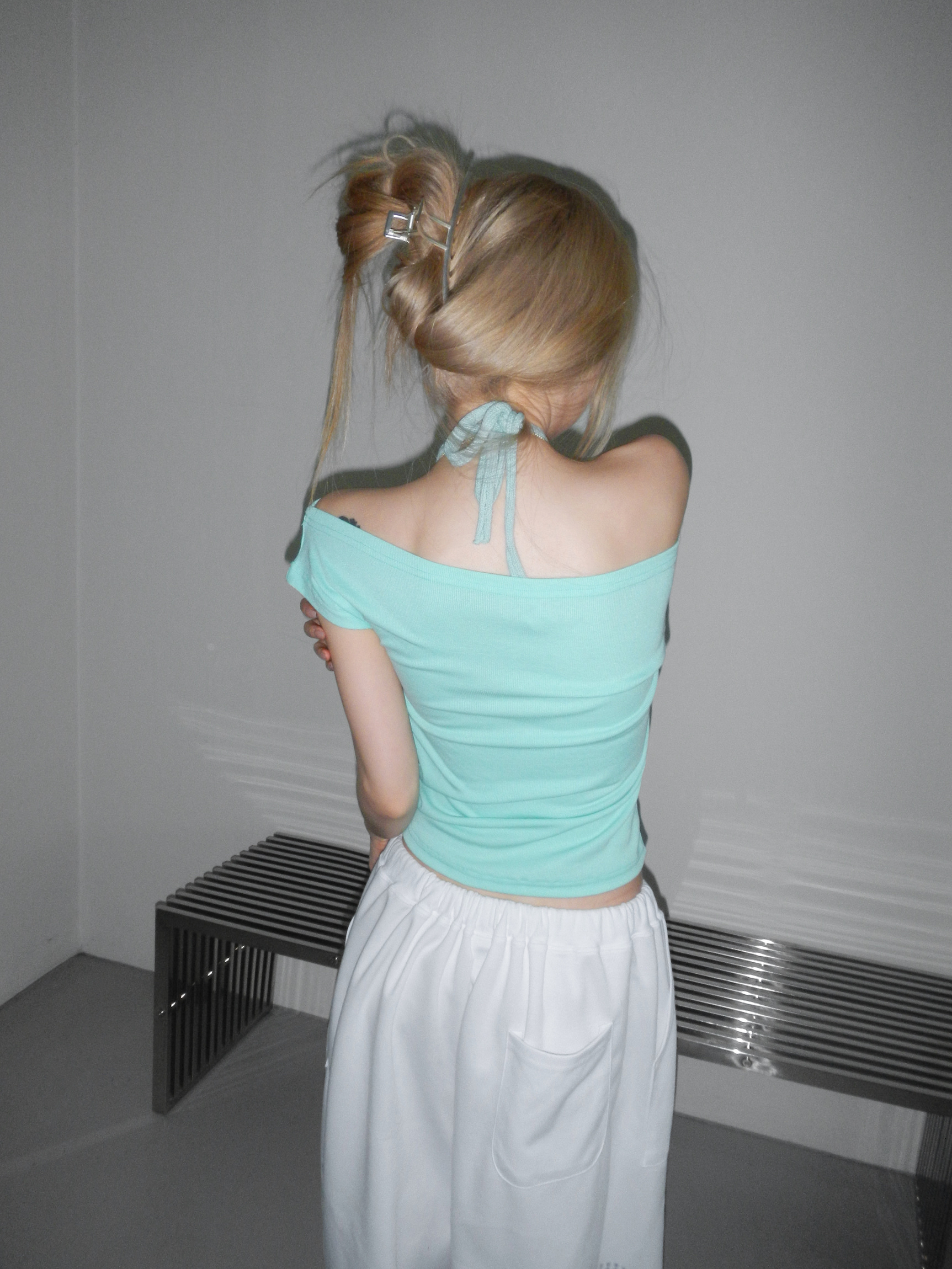 Studded Off-Shoulder Short Sleeve Top