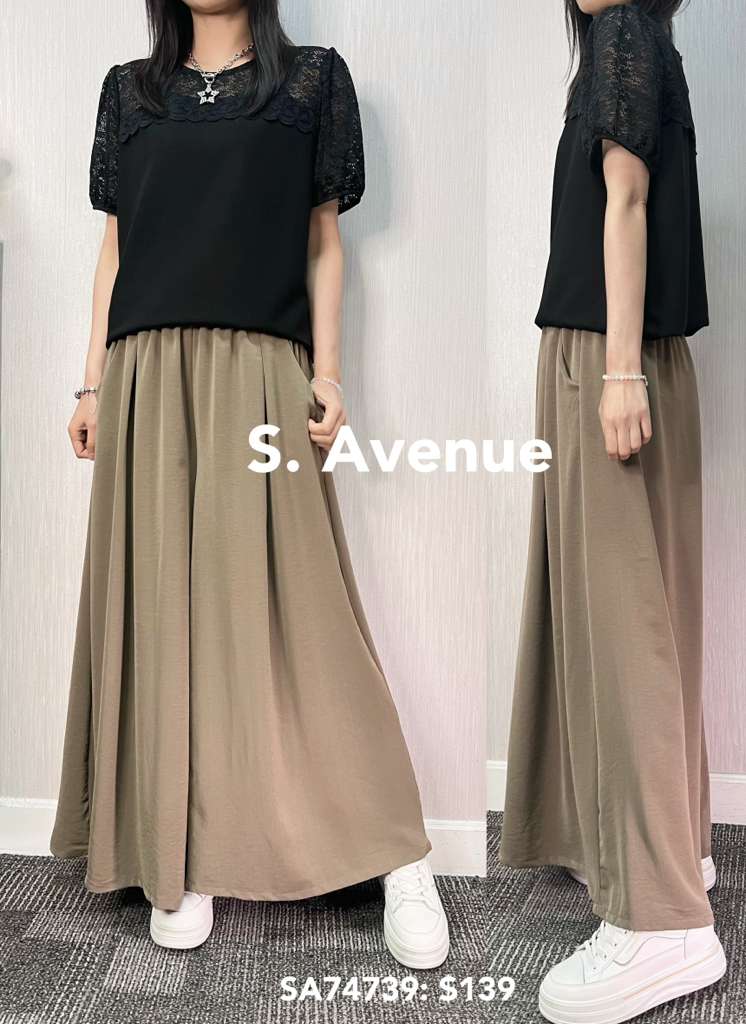 SA74739: 短袖袖領lace淨色top