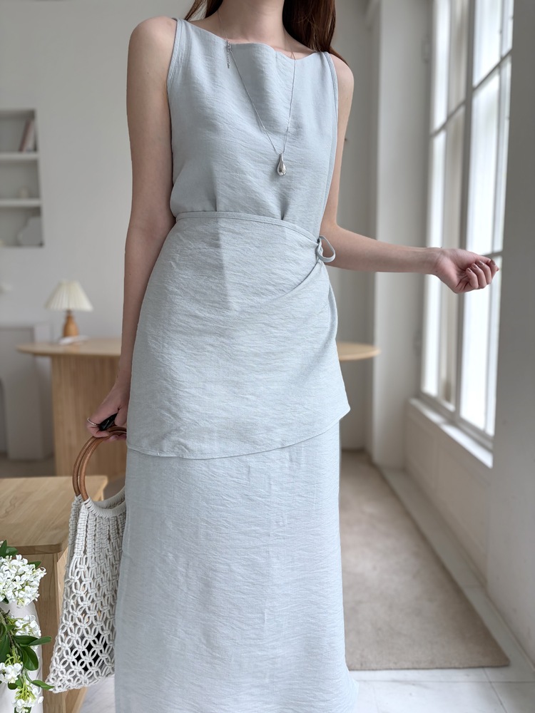 Boat Neck Layered Dress (Mint)