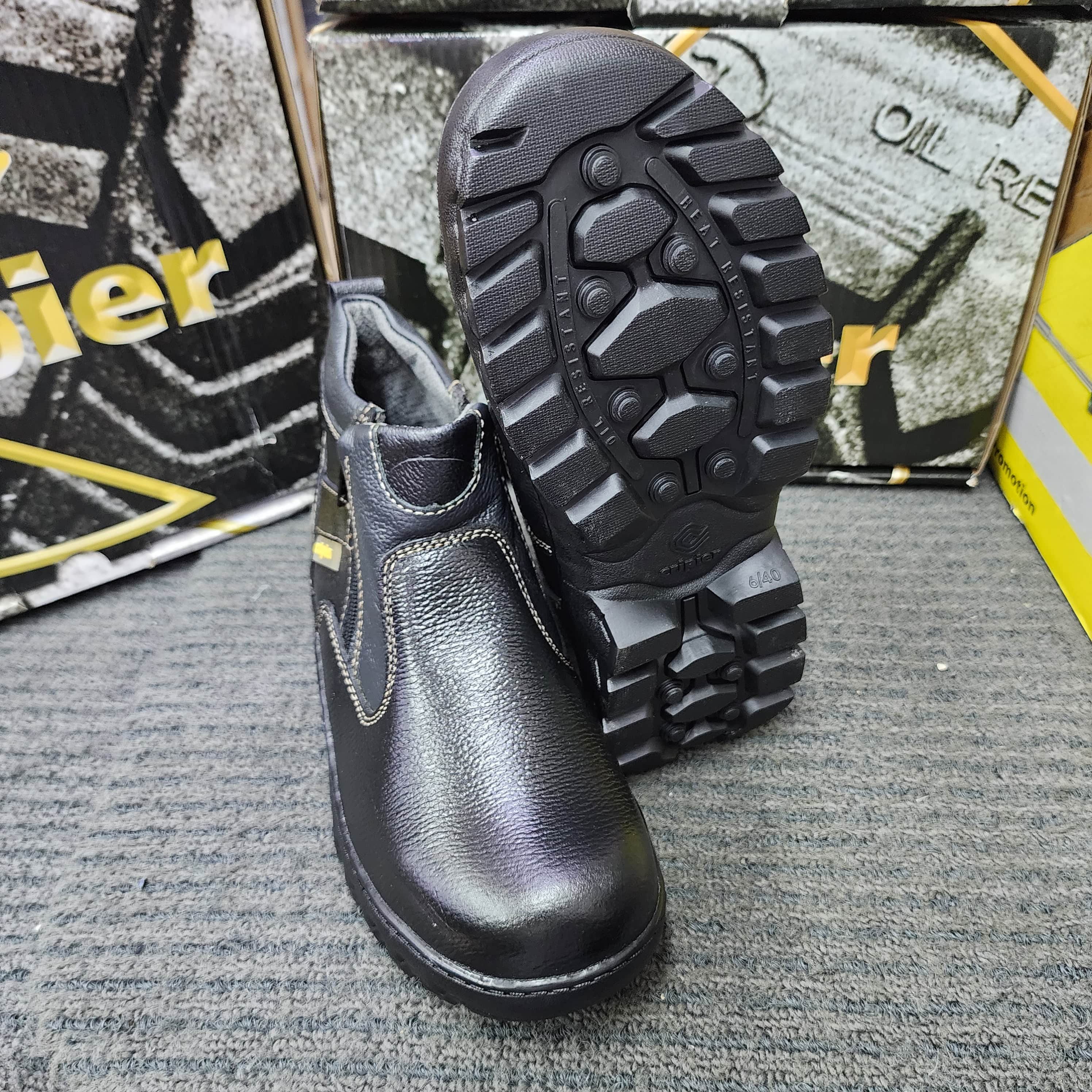 CRIPIER 6066 SAFETY SHOES DOUBLE ZIP MID CUT SIRIM DOSH Black Rubber Leather Kasut Keselamatan