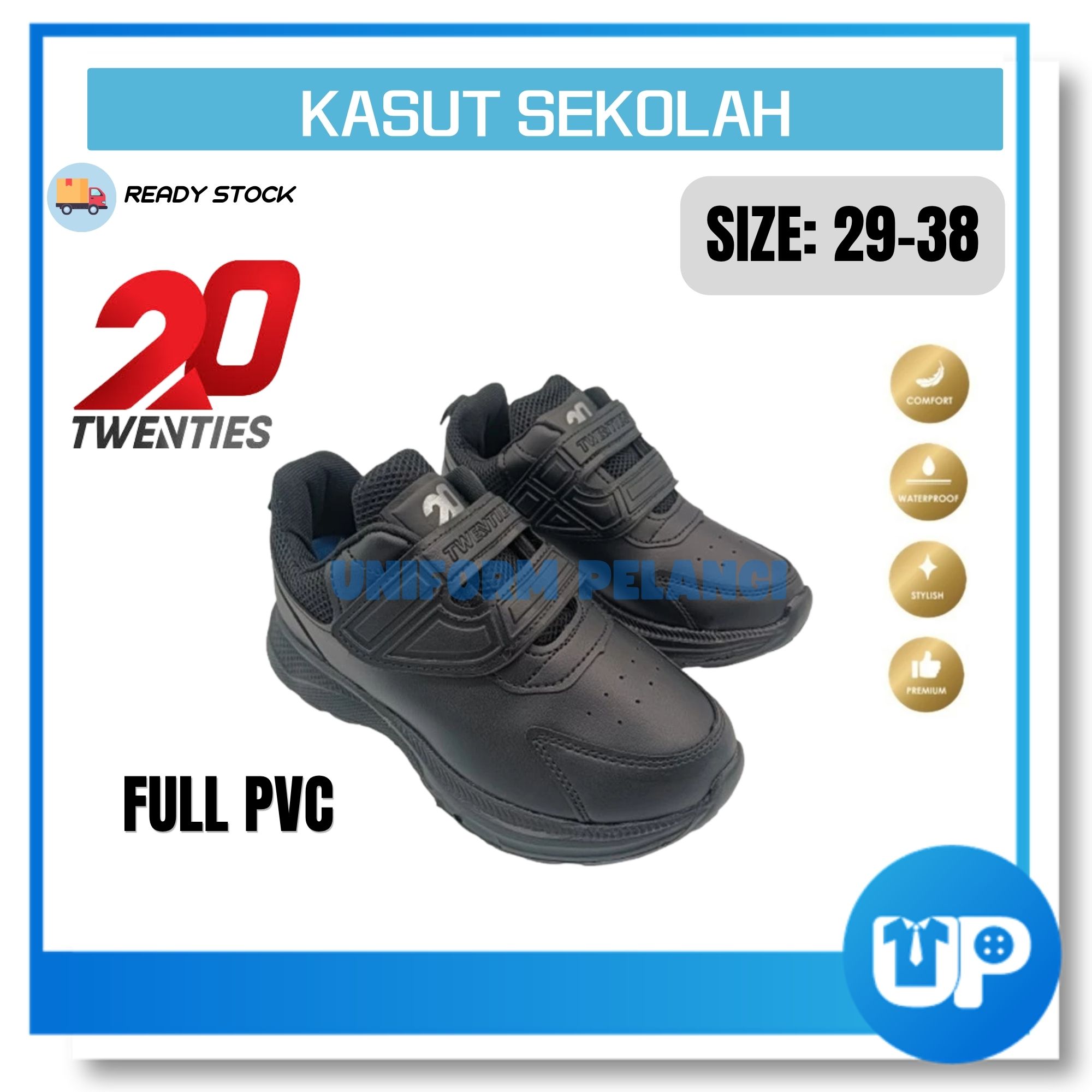 TWENTIES Kasut Sekolah Hitam Light Weight FULL PVC School Shoes P262