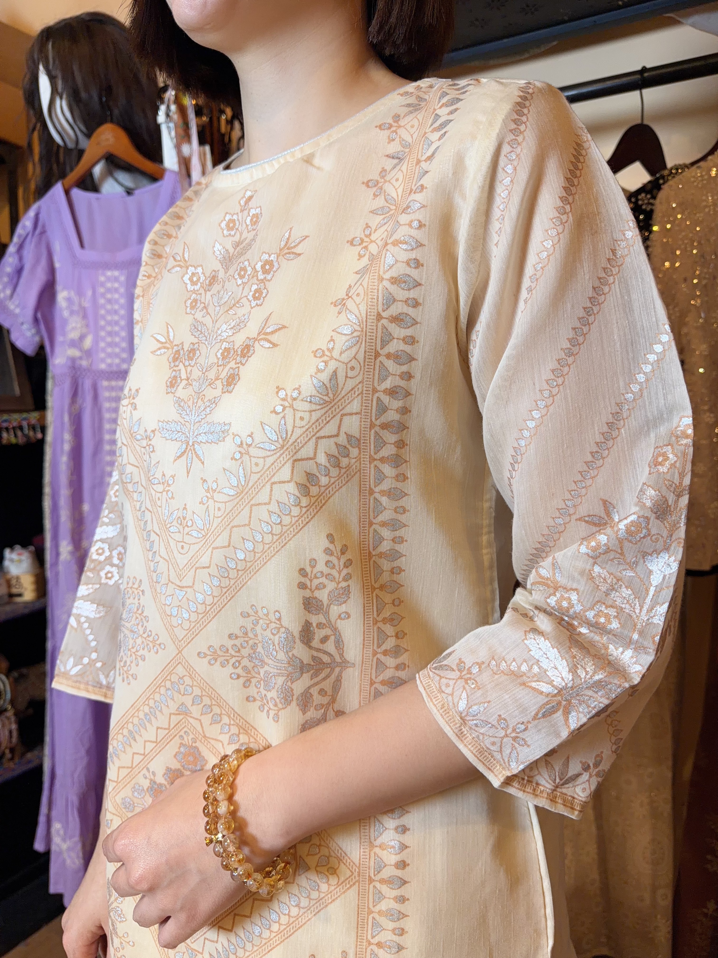Gold Print Emb. Kurta  #1414