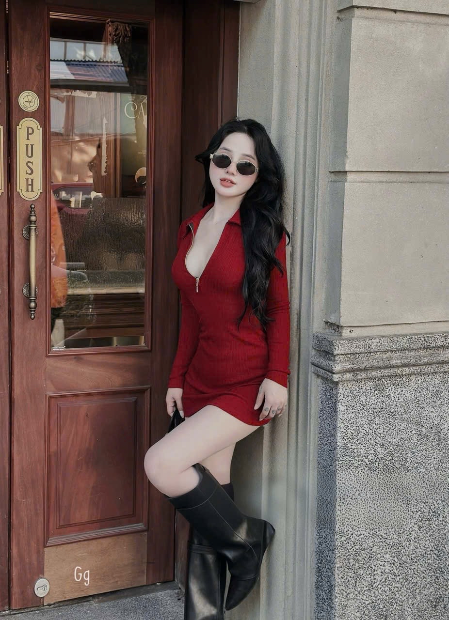 羅紋迷你連身裙，帶拉鍊