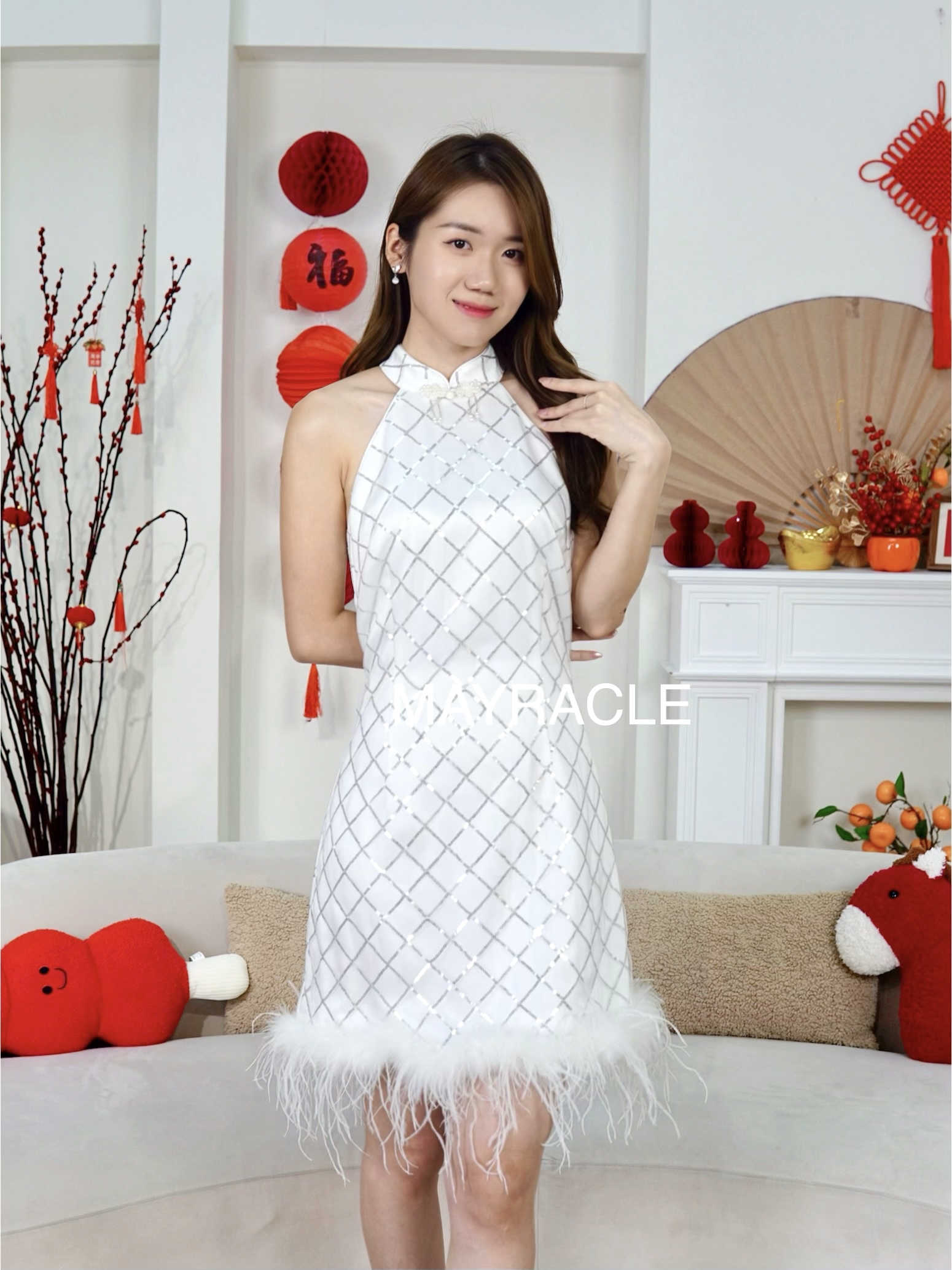 CNY 2027 White Feather Cheongsam (Pre-order)