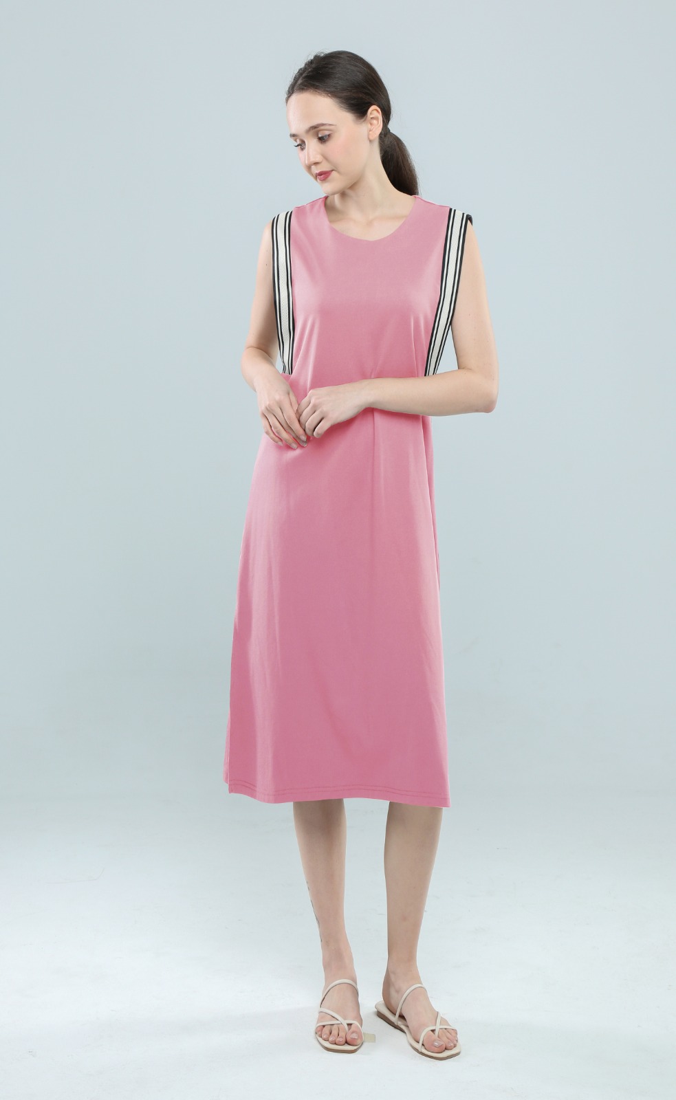 E8083BD Elara Stripe Shoulder Midi Dress