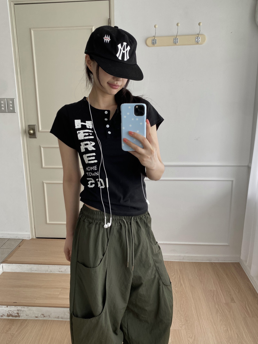Distressed Graphic Button Top