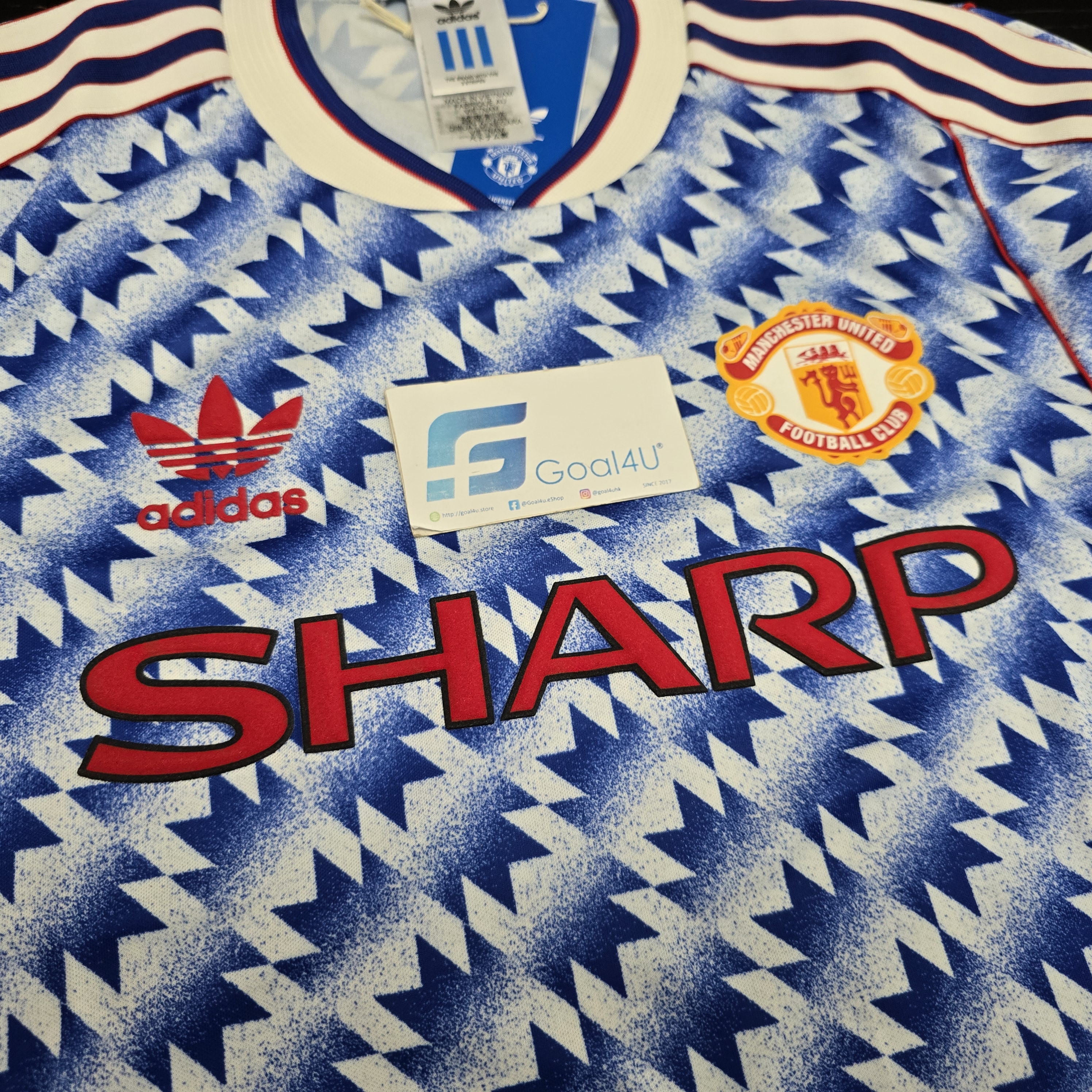 #現貨$698 +$1 送印字 傳奇藍色美學 ⚽ Adidas Originals Manchester United 曼聯 1991/92 短袖復刻作客球衣 (可加印字) JM5495