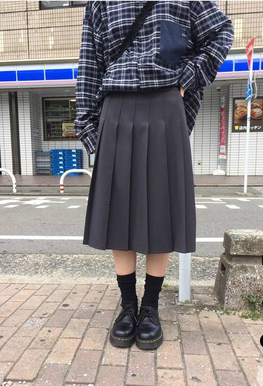 學院風百褶半身中長裙(三色入)