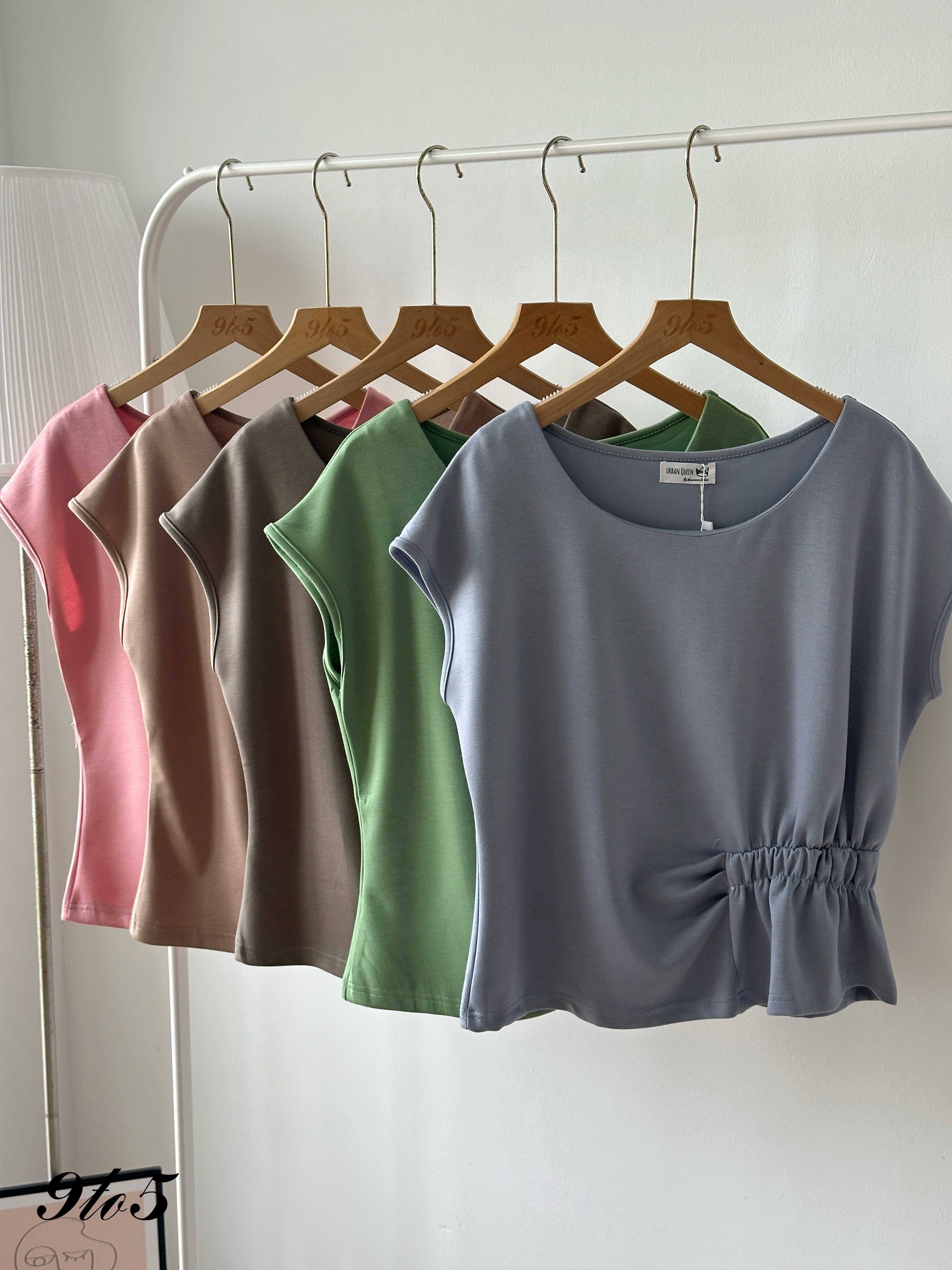 T4369 Round Neck Side Ruched Top - 5 Colors 