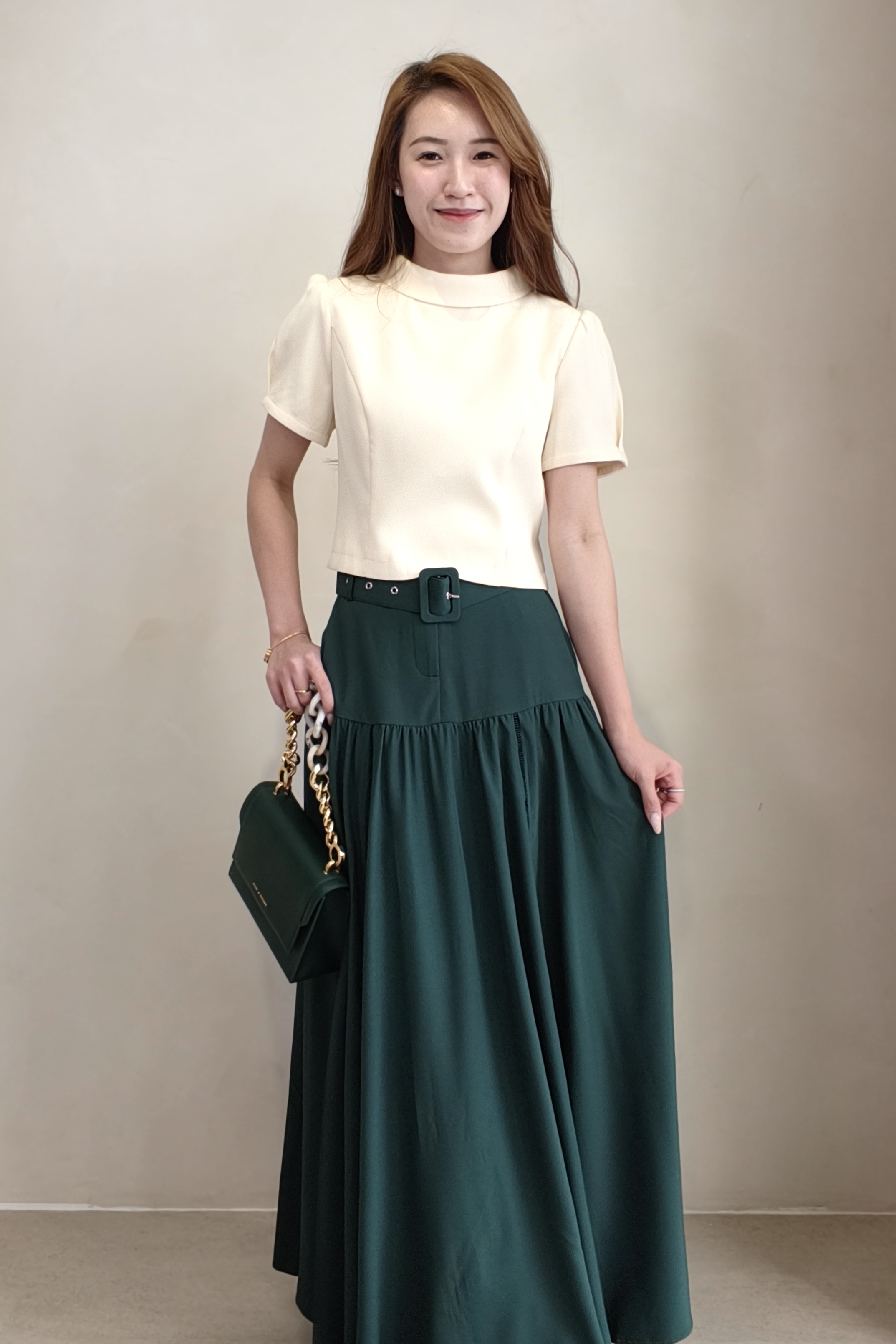 12241368 Belted Gathered Maxi Skirt