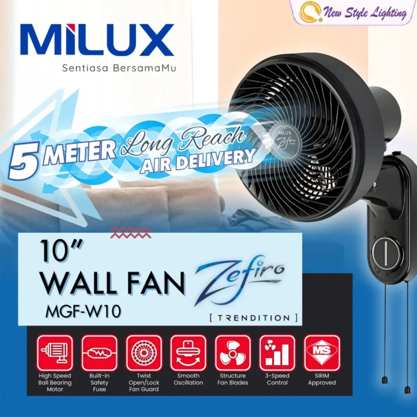 Milux 7" 90W Gale Wall Fan (MGF-W10)