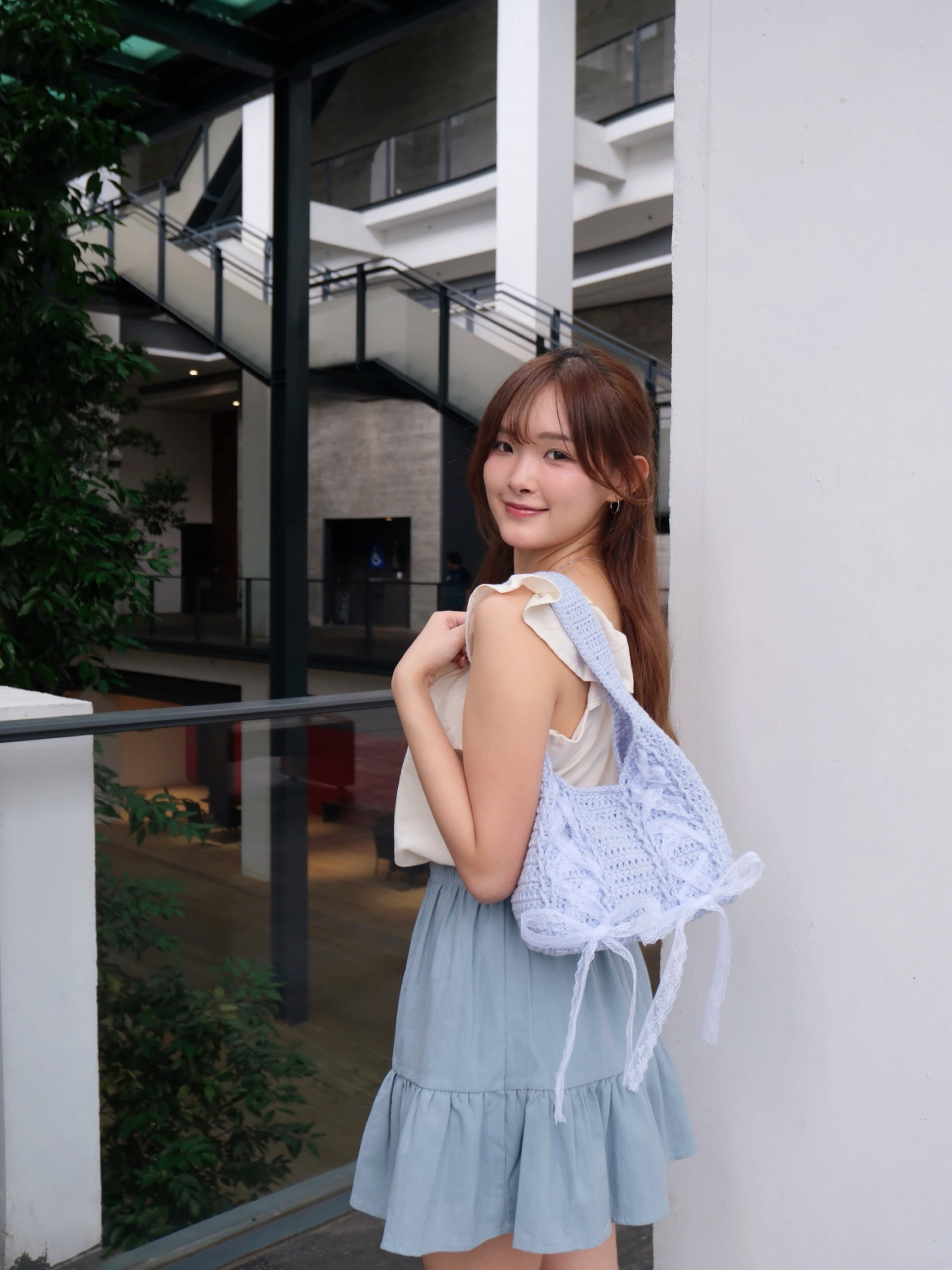 ♡︎自家 - 蕾絲蝴蝶綁帶鈎織袋
