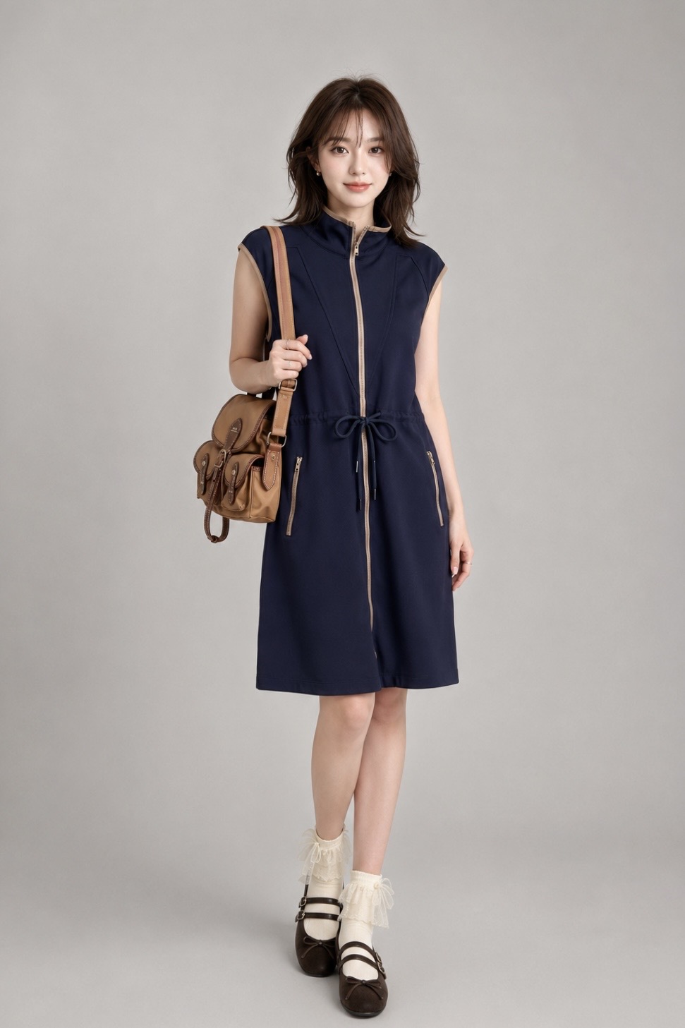 935947 Avery Drawstring Zip-Up Sleeveless Dress