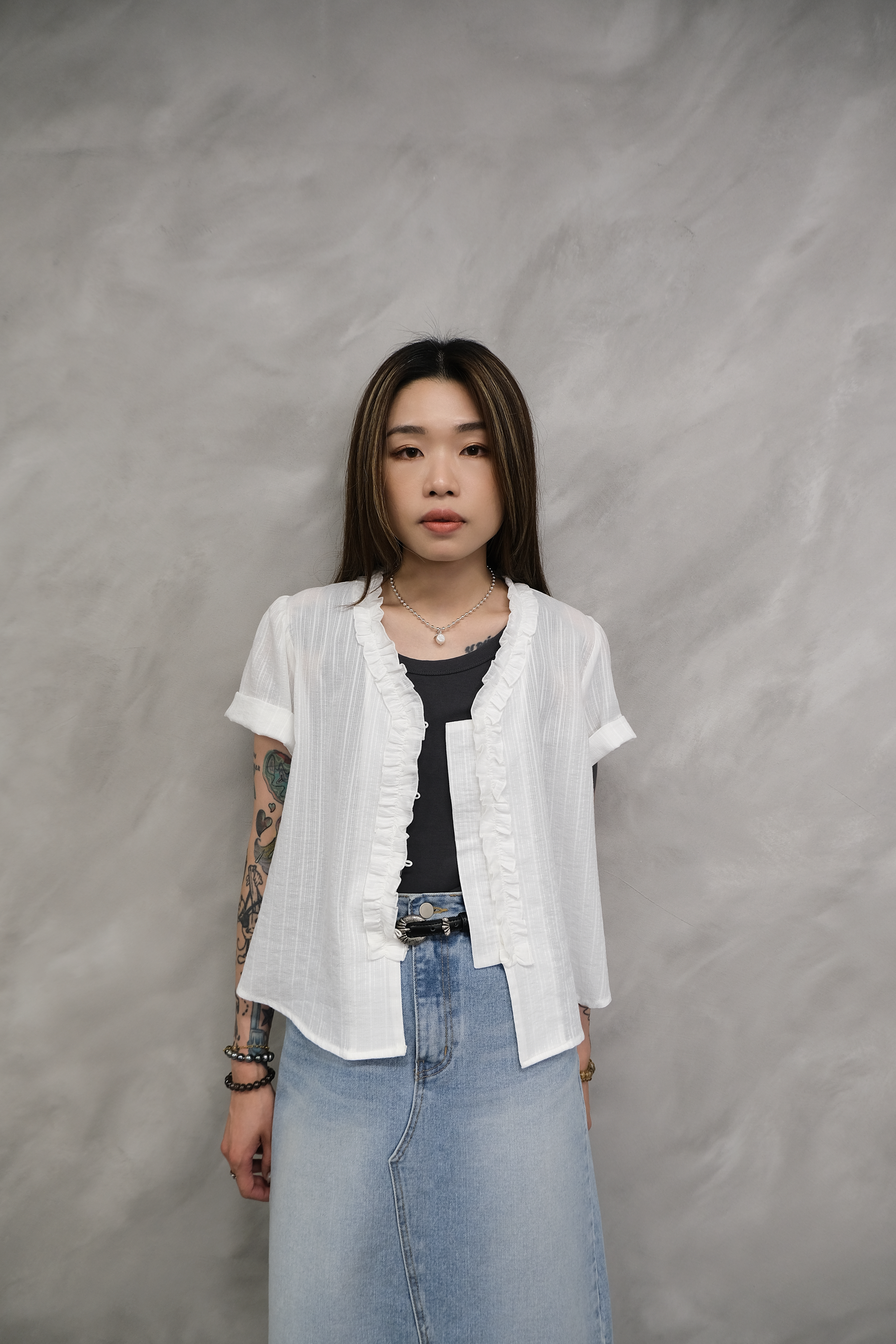 V-neck ruffle top(with scrunchie) #top133