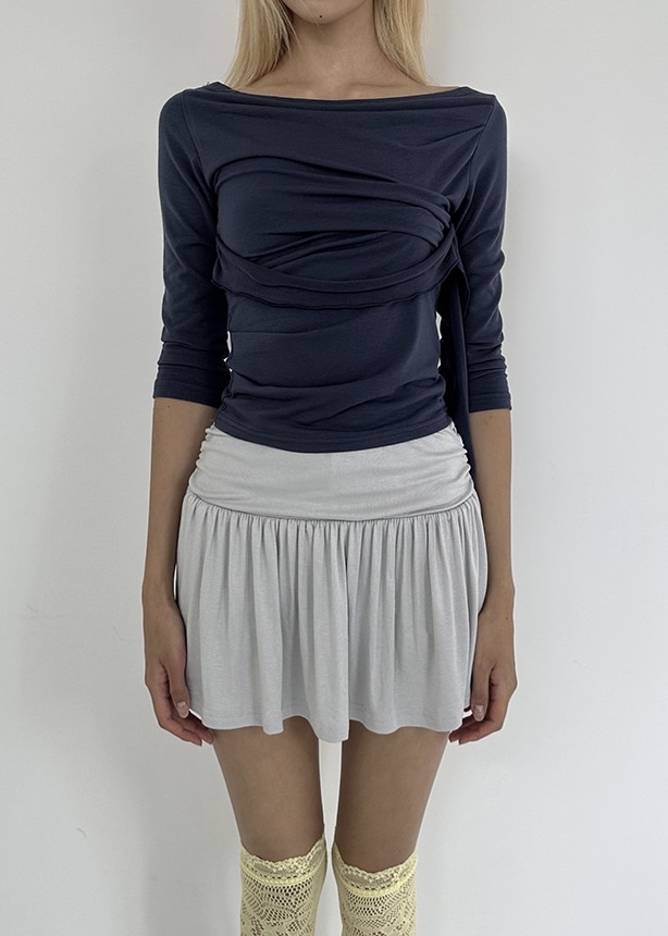 Asymmetric Ruched Boatneck Top