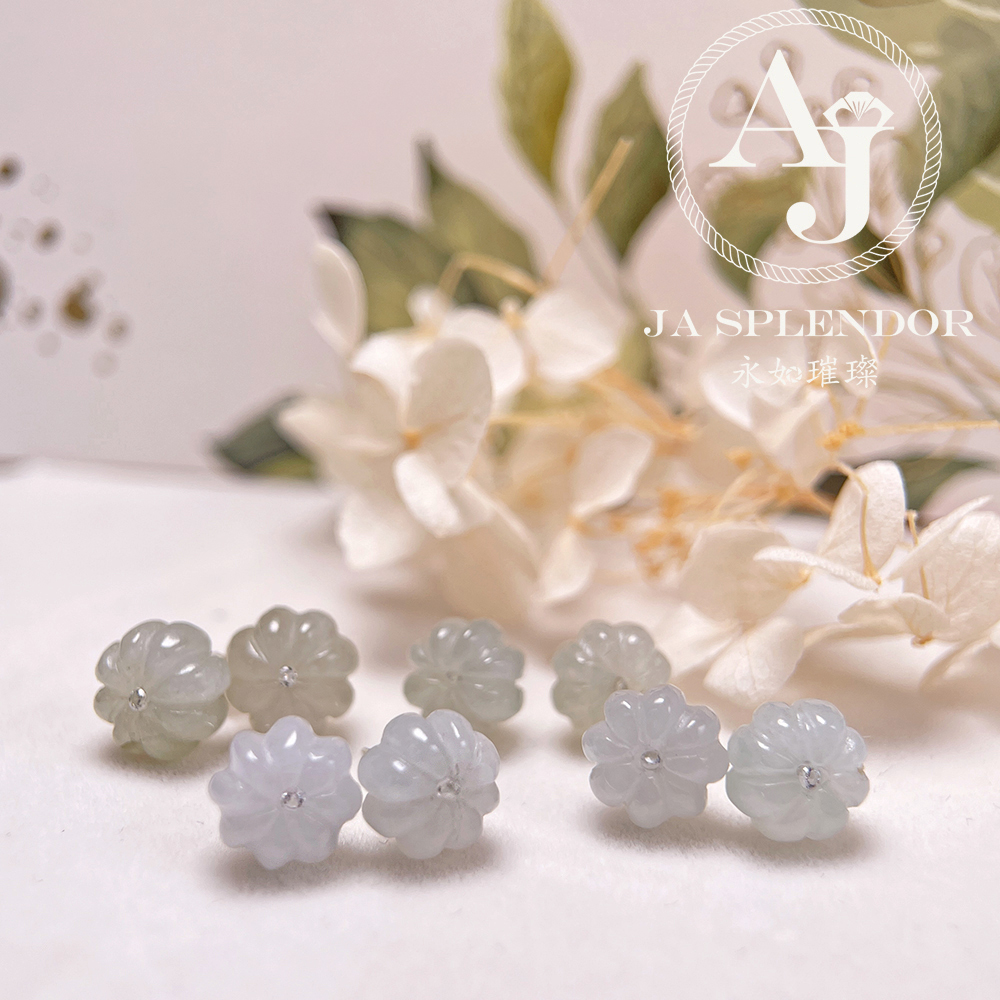 FBG26-H05 天然翡翠A玉 冰花綻放純銀耳釘