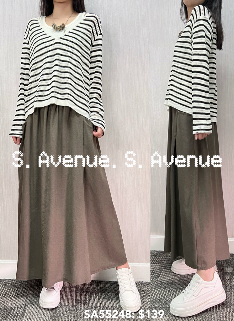 SA55248: 長袖V領通花線top+背心套裝