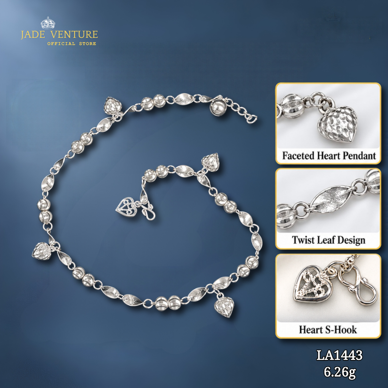 LA1443 Faceted Heart & Twist Leaf Chain