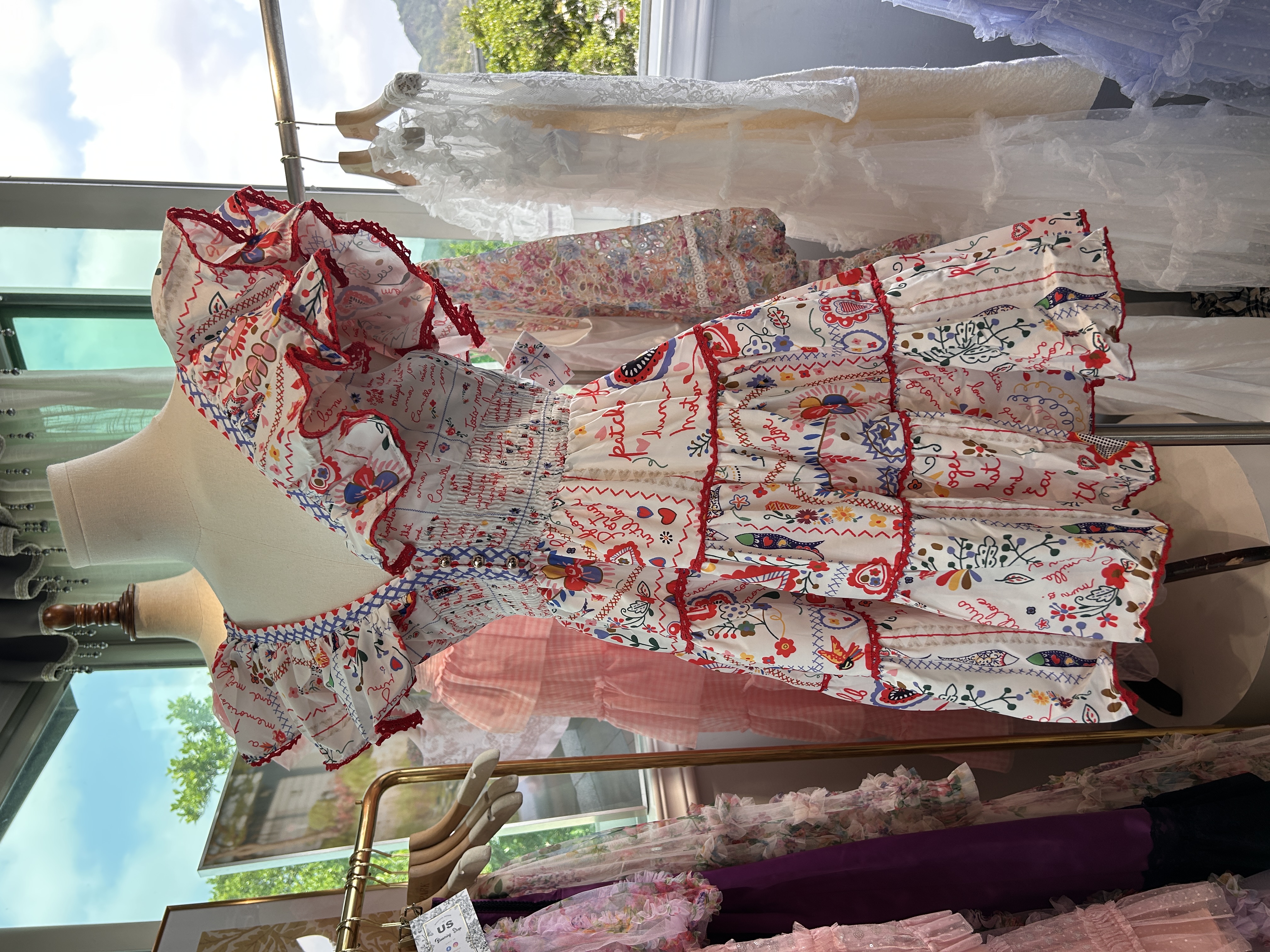 歐美風藍白/紅白印花連衣裙