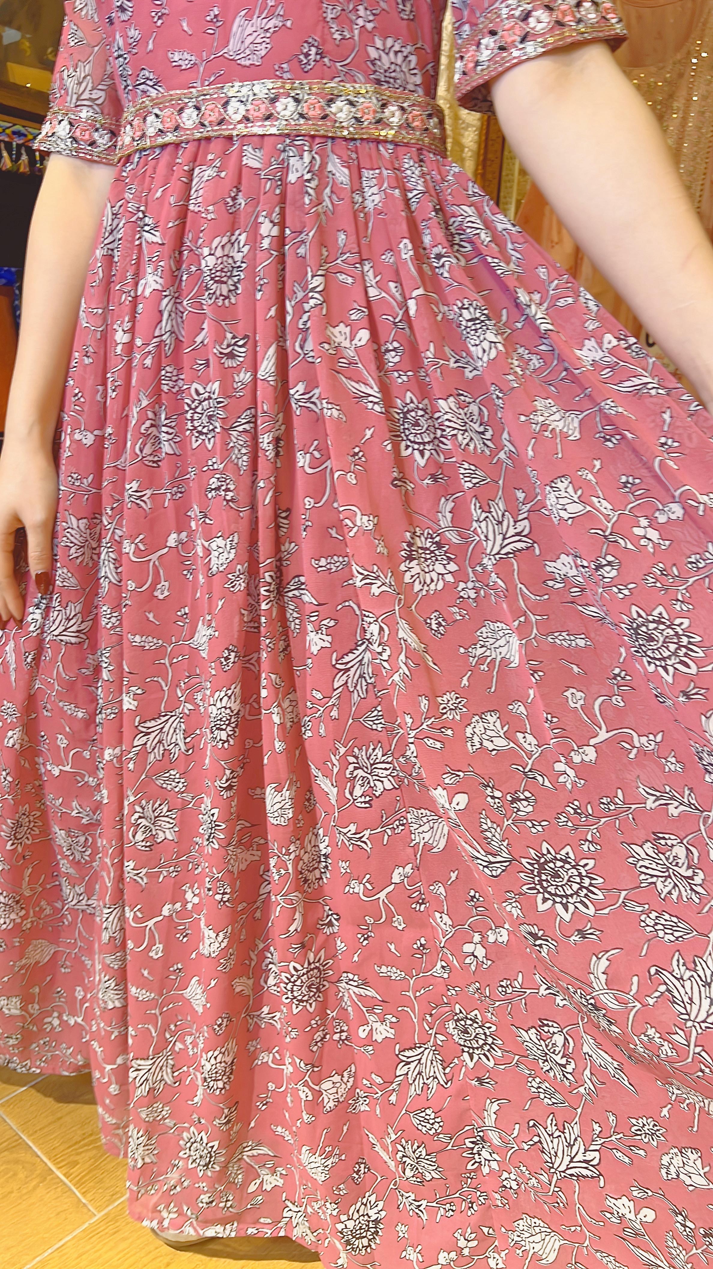 Red V-neck floral chiffon OP  #1011