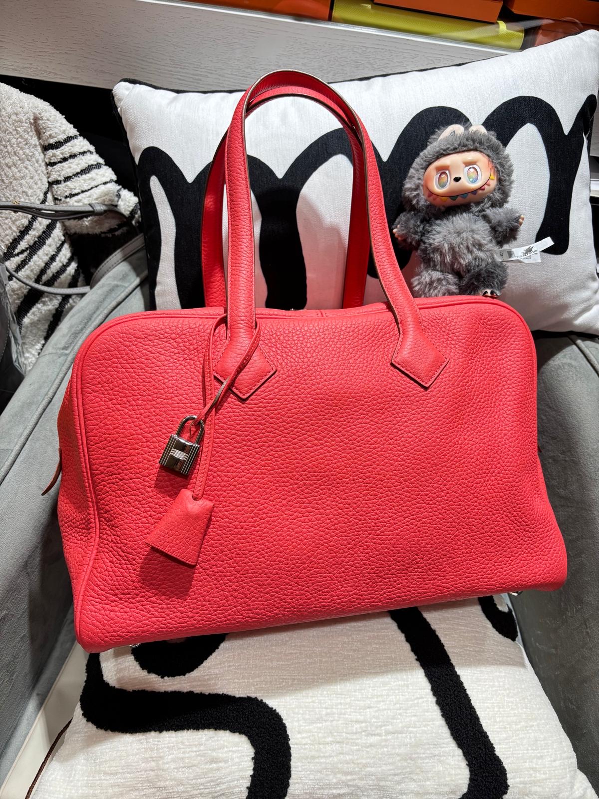 Hermes Victoria 35 Stamp T T5 Rose Jaipur Clemence Calfskin 100%Authentic, 98%New ✅Key Lock ✅Dust bag