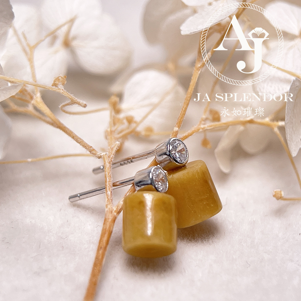 FBG26-H03 天然翡翠A玉 簡約黃翡純銀耳釘