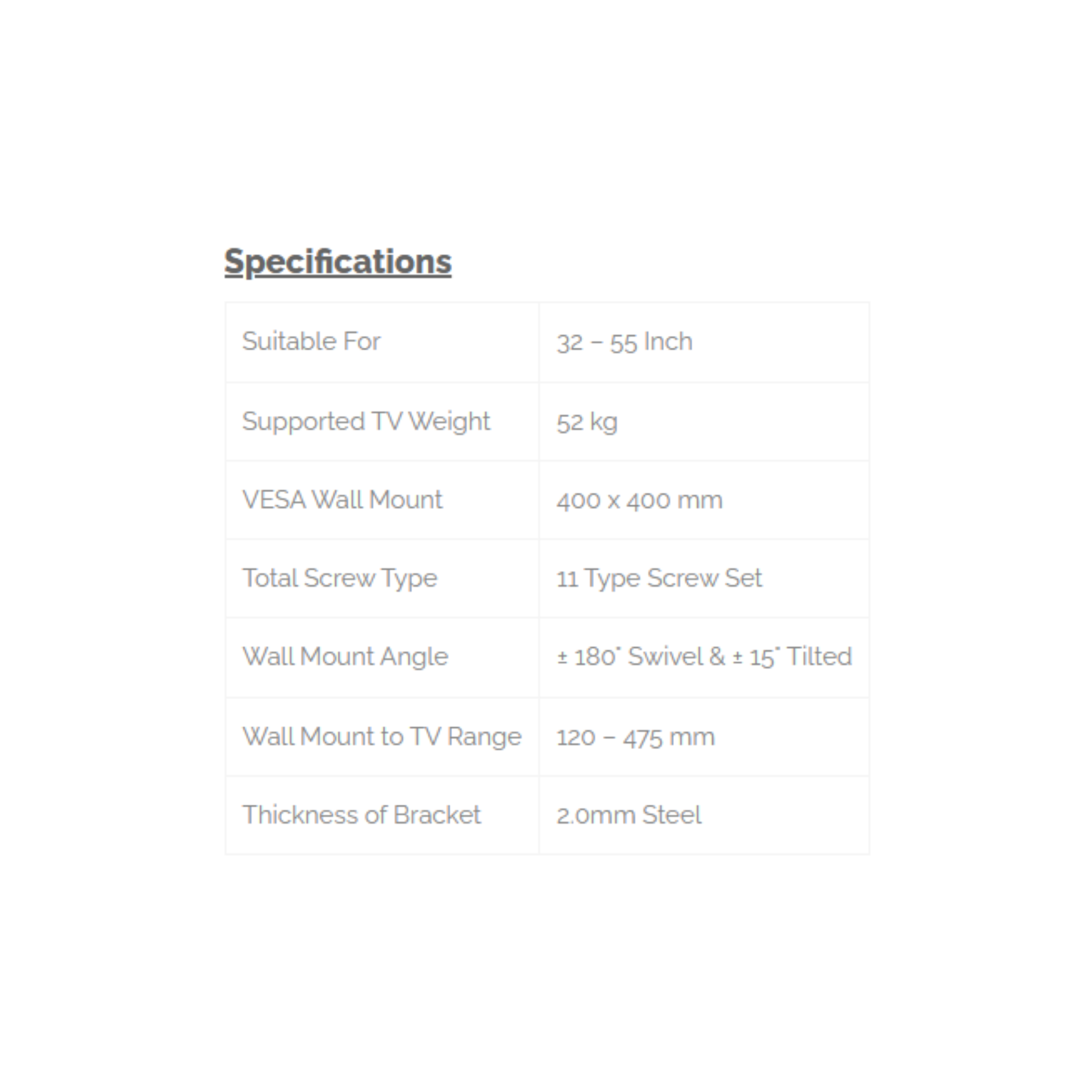 Phison 32"-55" Swivel TV Bracket PM-50FM