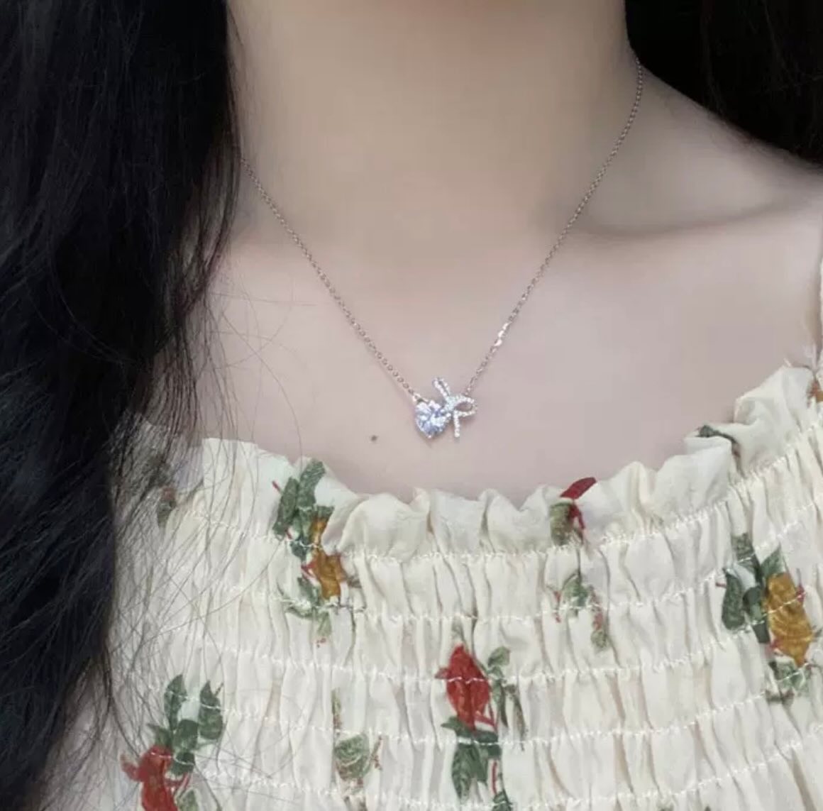 心形蝴蝶結晶鑽項鍊 — 優雅甜美款