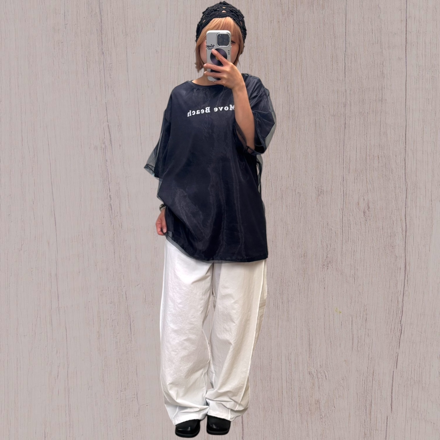 221255透紗英文字長Tee