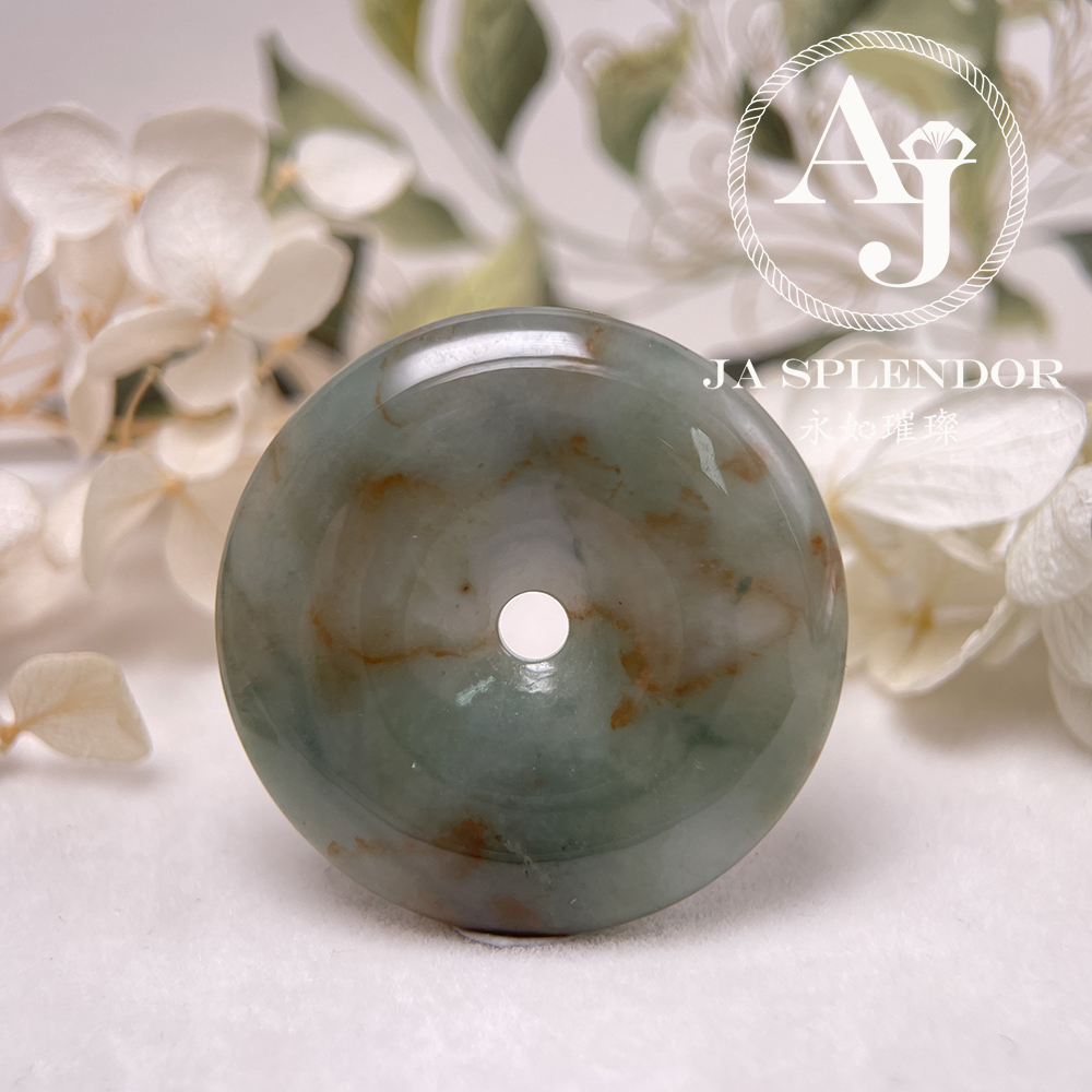 JN-223 天然翡翠A玉 特色綠映紅平安扣