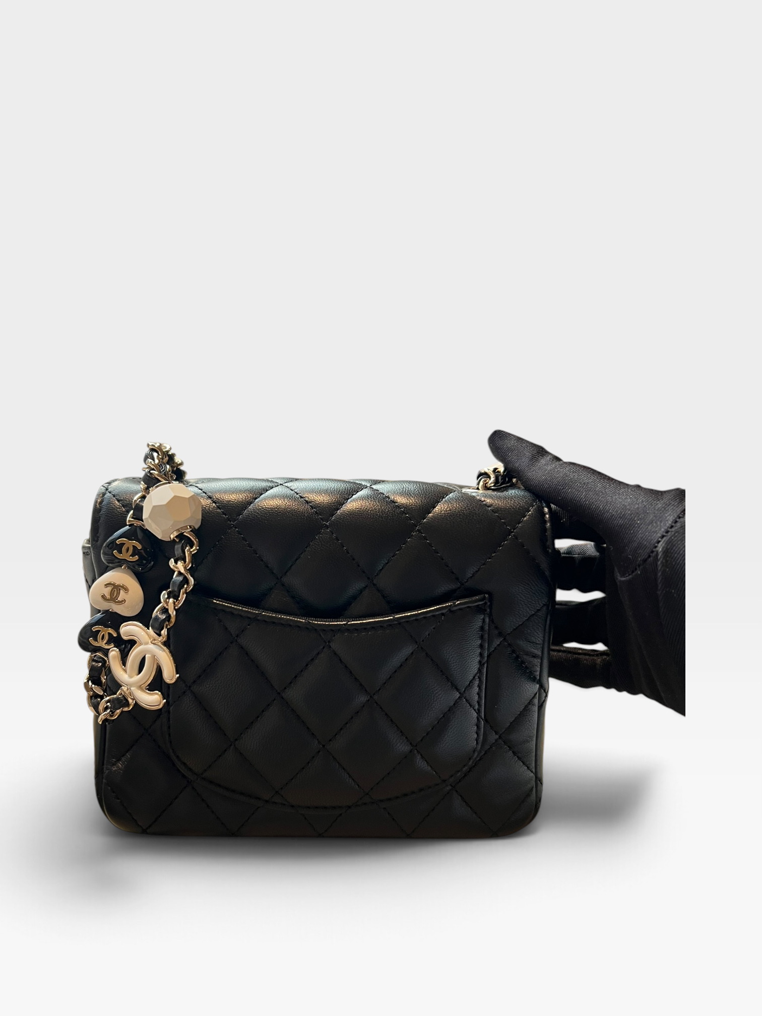 Pre-Owned CHANEL Mini Square Flap Bag with Pearl Detail / Product Code: B60361