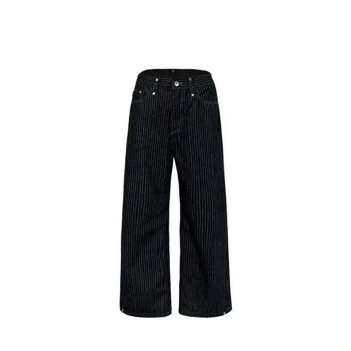 Studded Stripe Wide Denim Pants