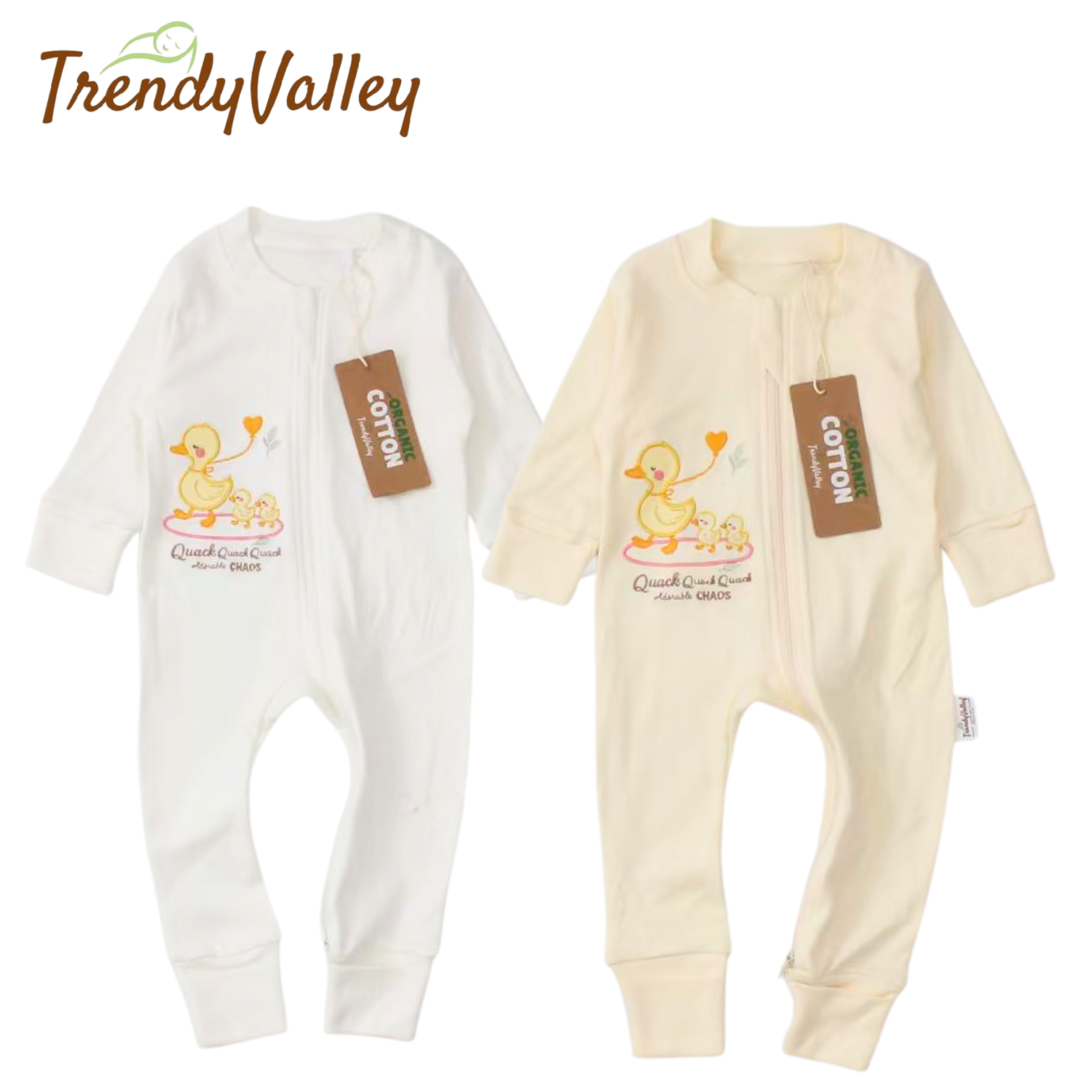 Trendyvalley Organic Cotton Sleepwear Baby Zip Romper (Duck)