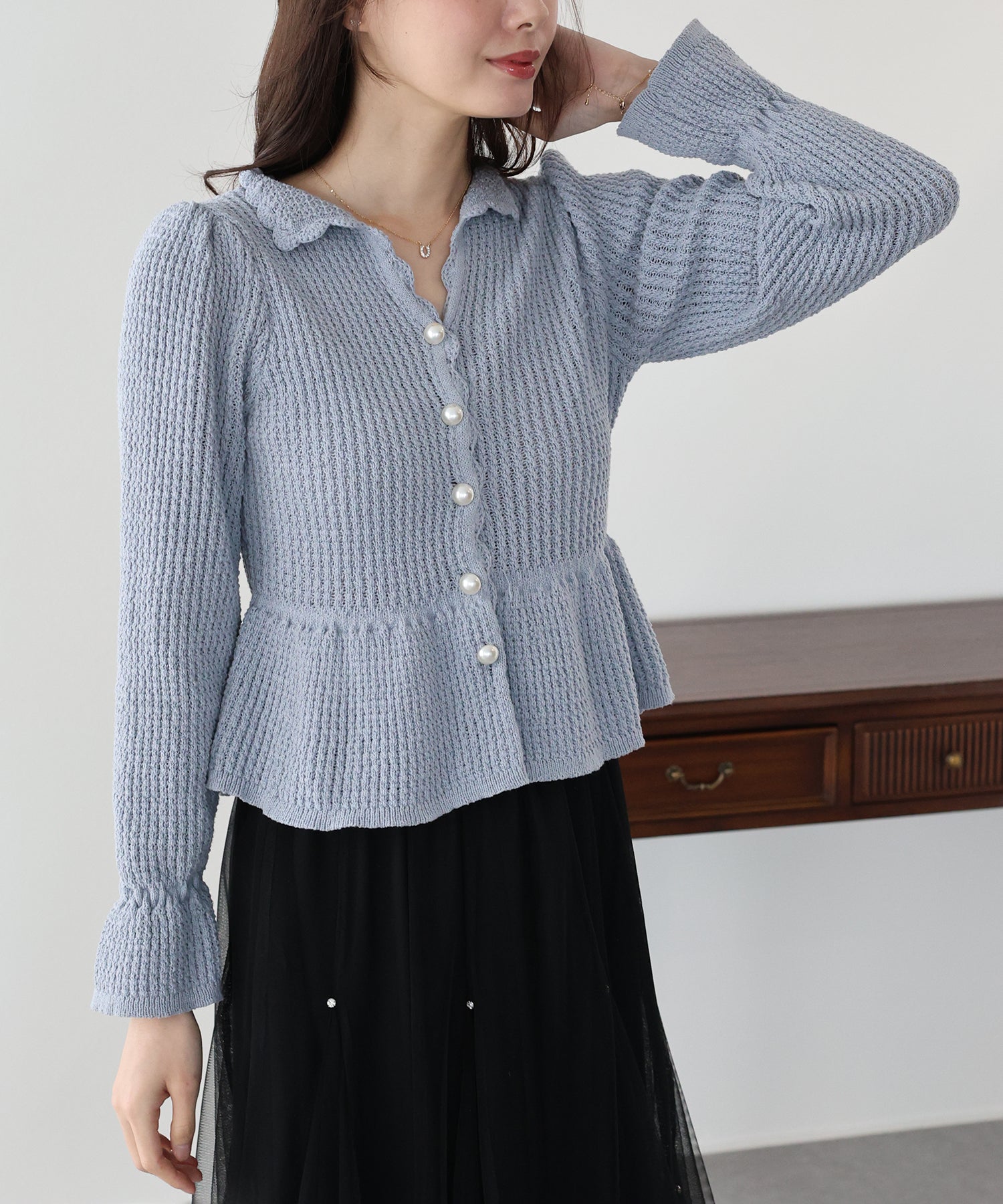 初春新色加入！<JP> 小v領waffle波浪傘擺薄針織* 3色入 <預購>